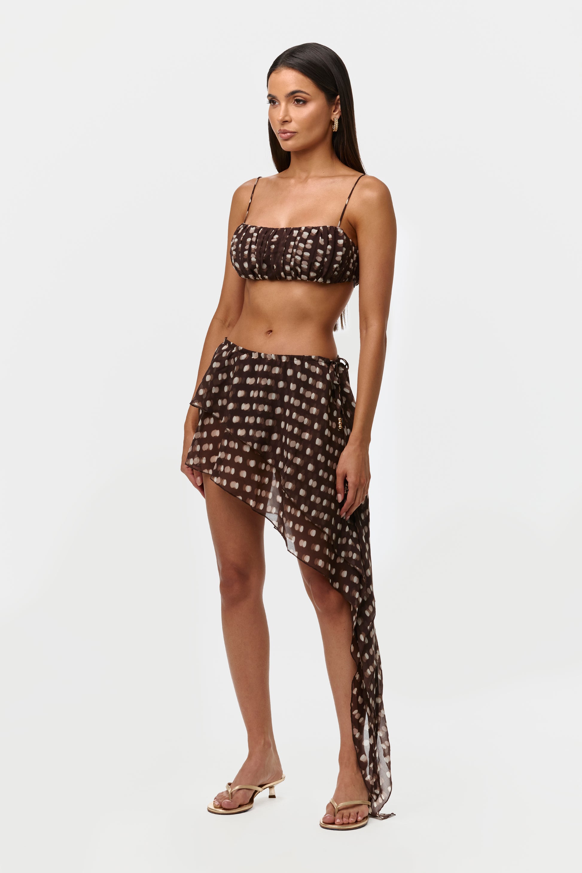 Polka Dot Illusion Chiffon Print Mini Skirt