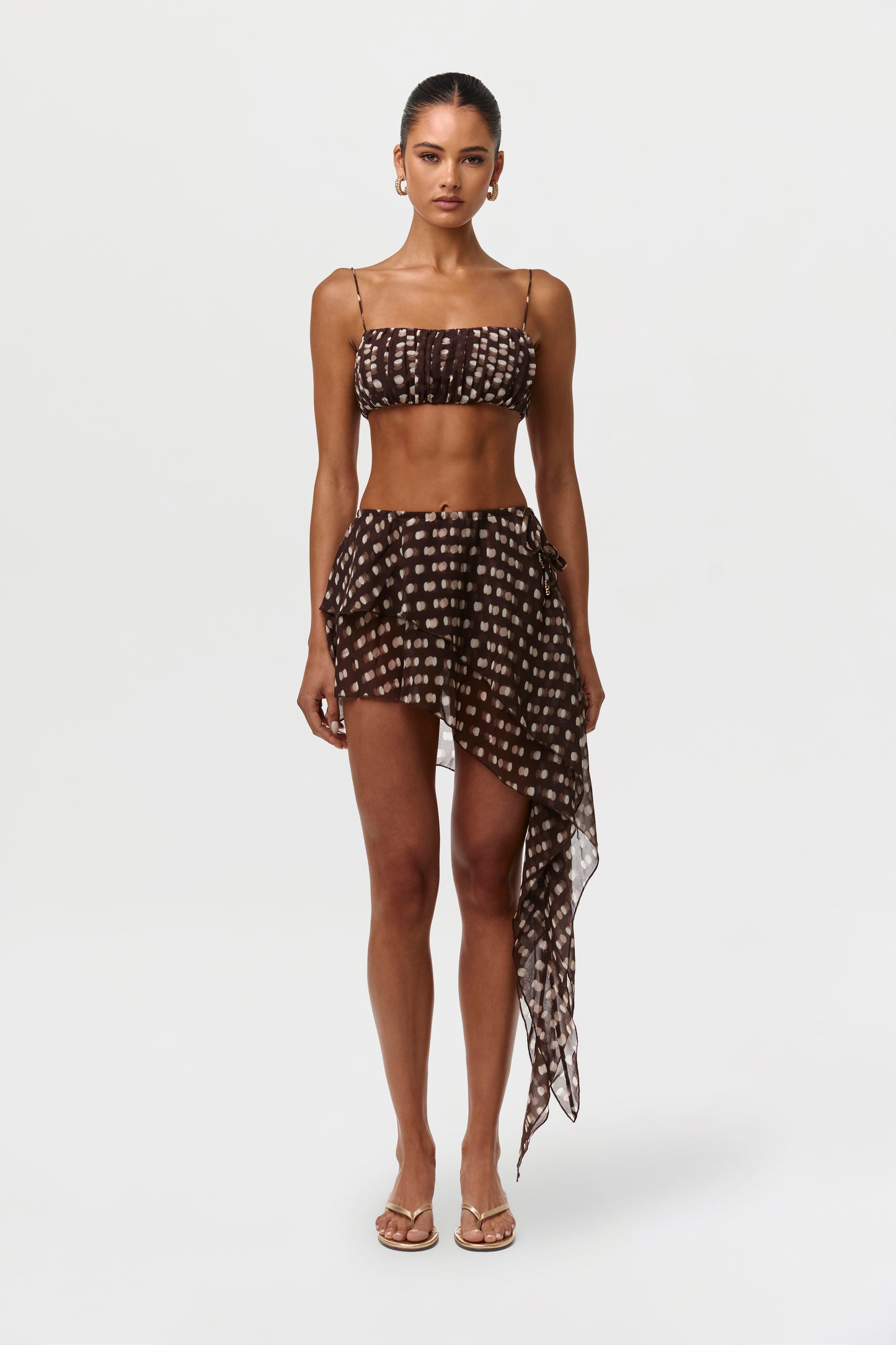 Polka Dot Illusion Chiffon Print Mini Skirt