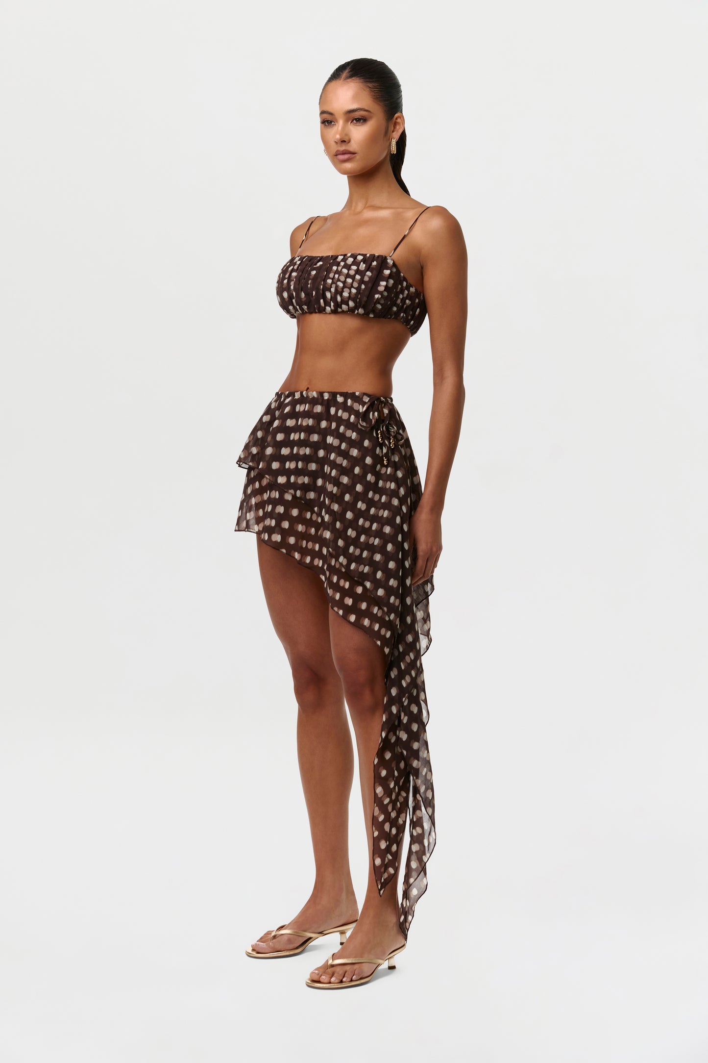 Polka Dot Illusion Chiffon Print Crop Top
