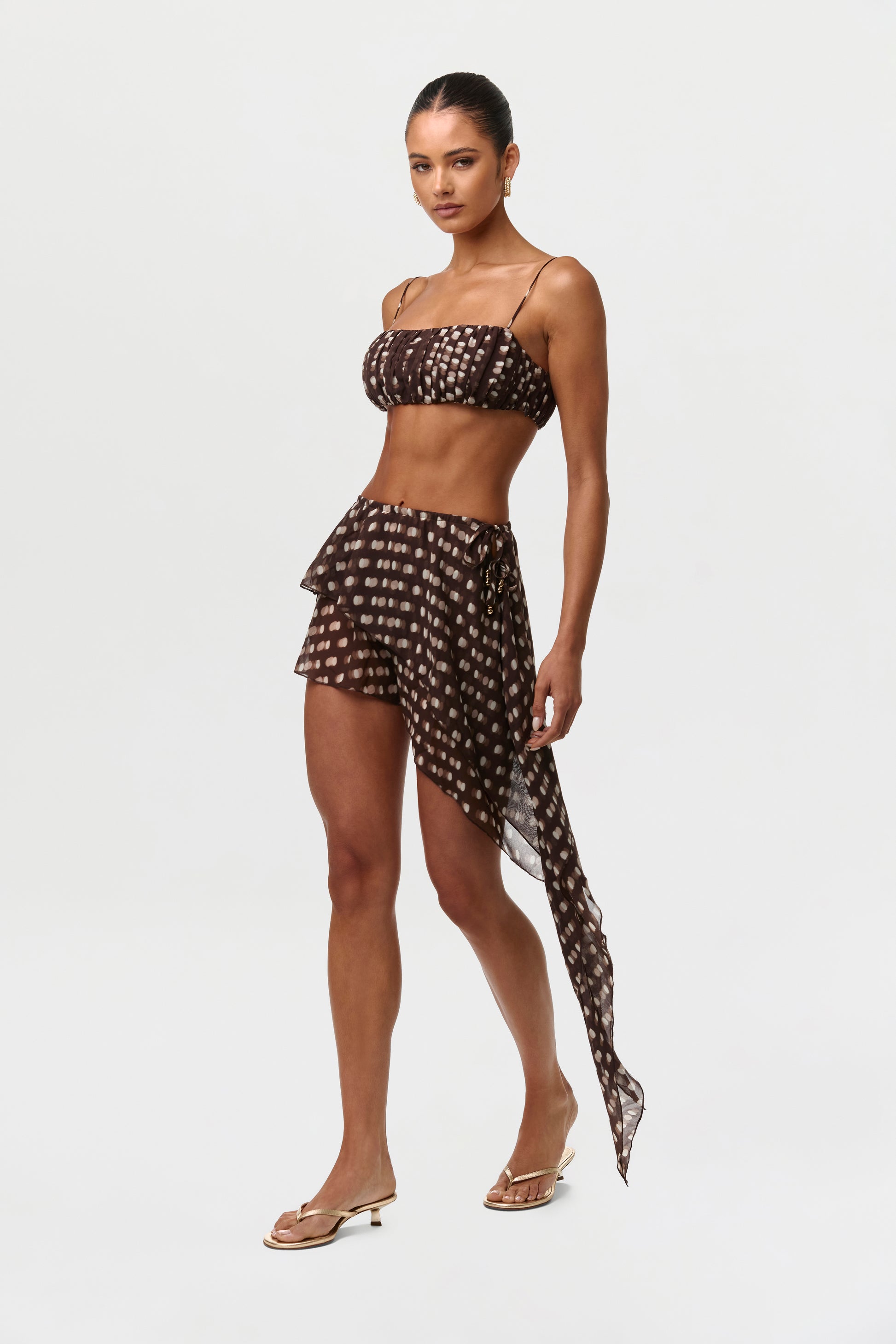 Polka Dot Illusion Chiffon Print Crop Top