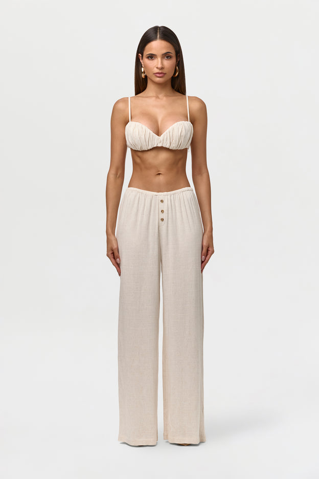 Linen Shirred Bra Top