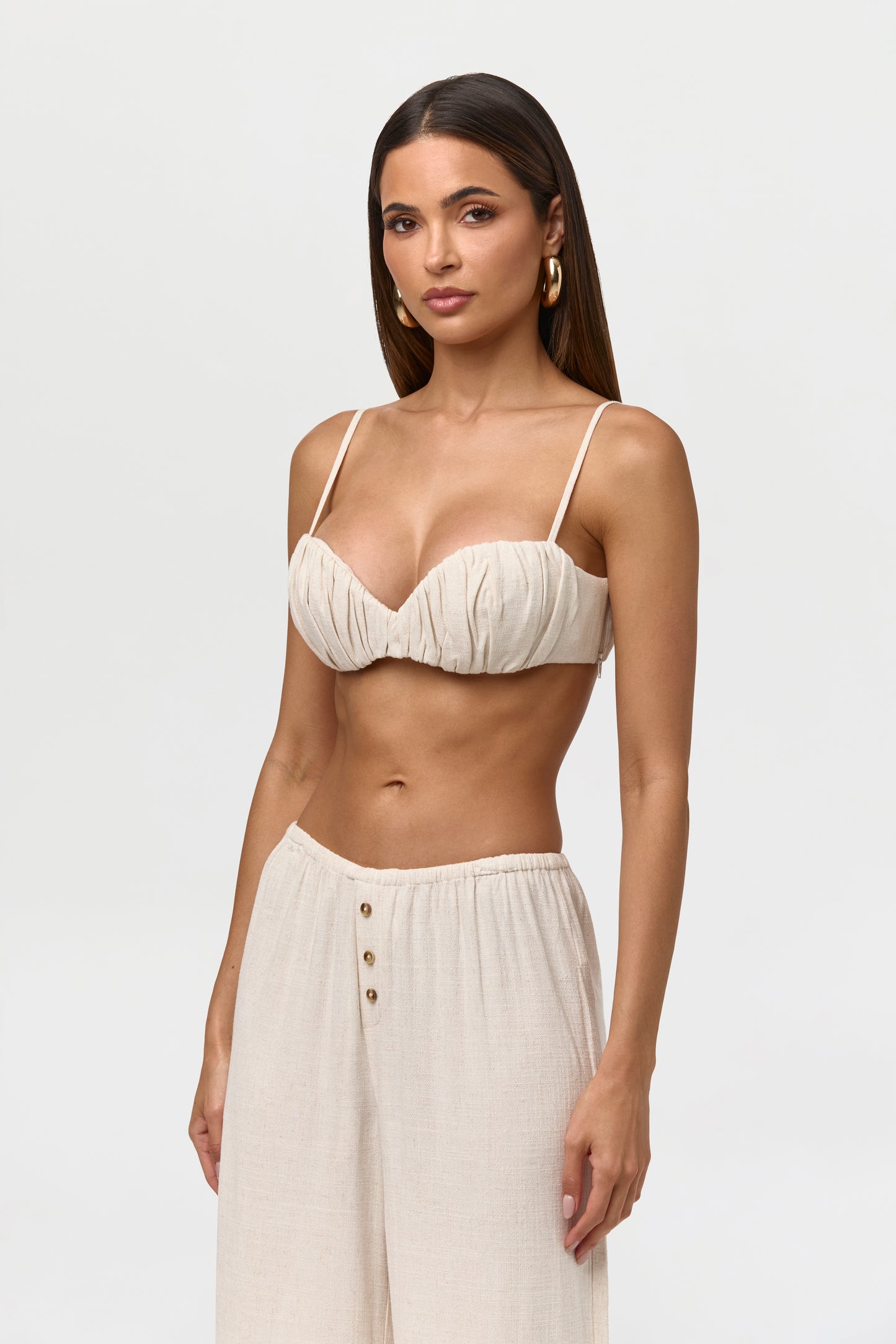Linen Shirred Bra Top