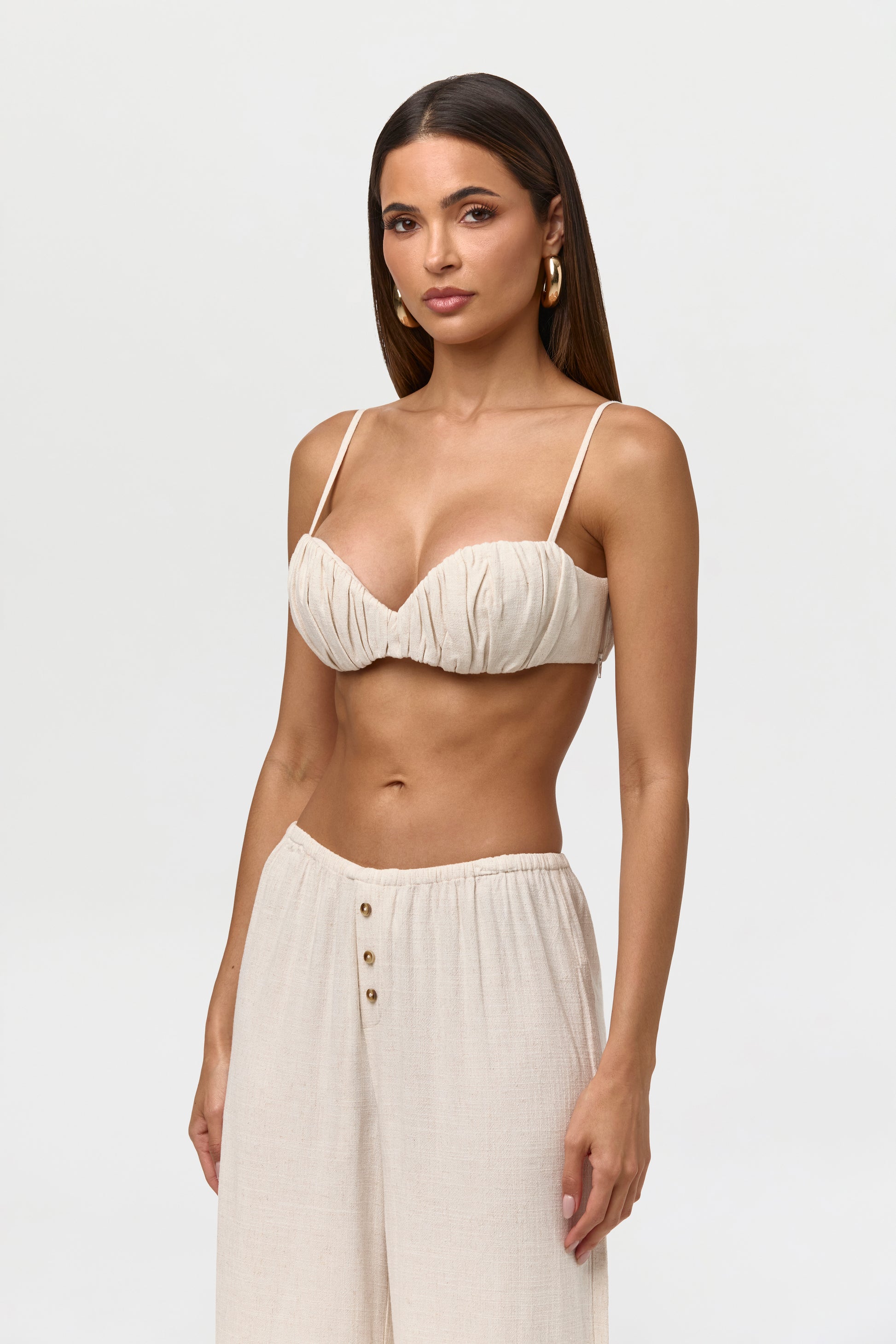 Linen Shirred Bra Top