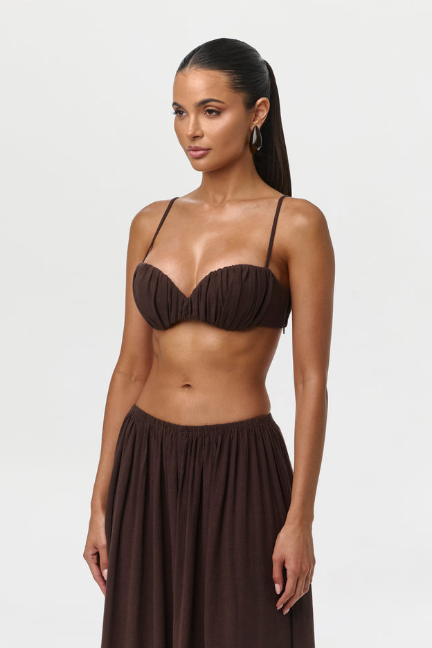 Linen Shirred Bra Top
