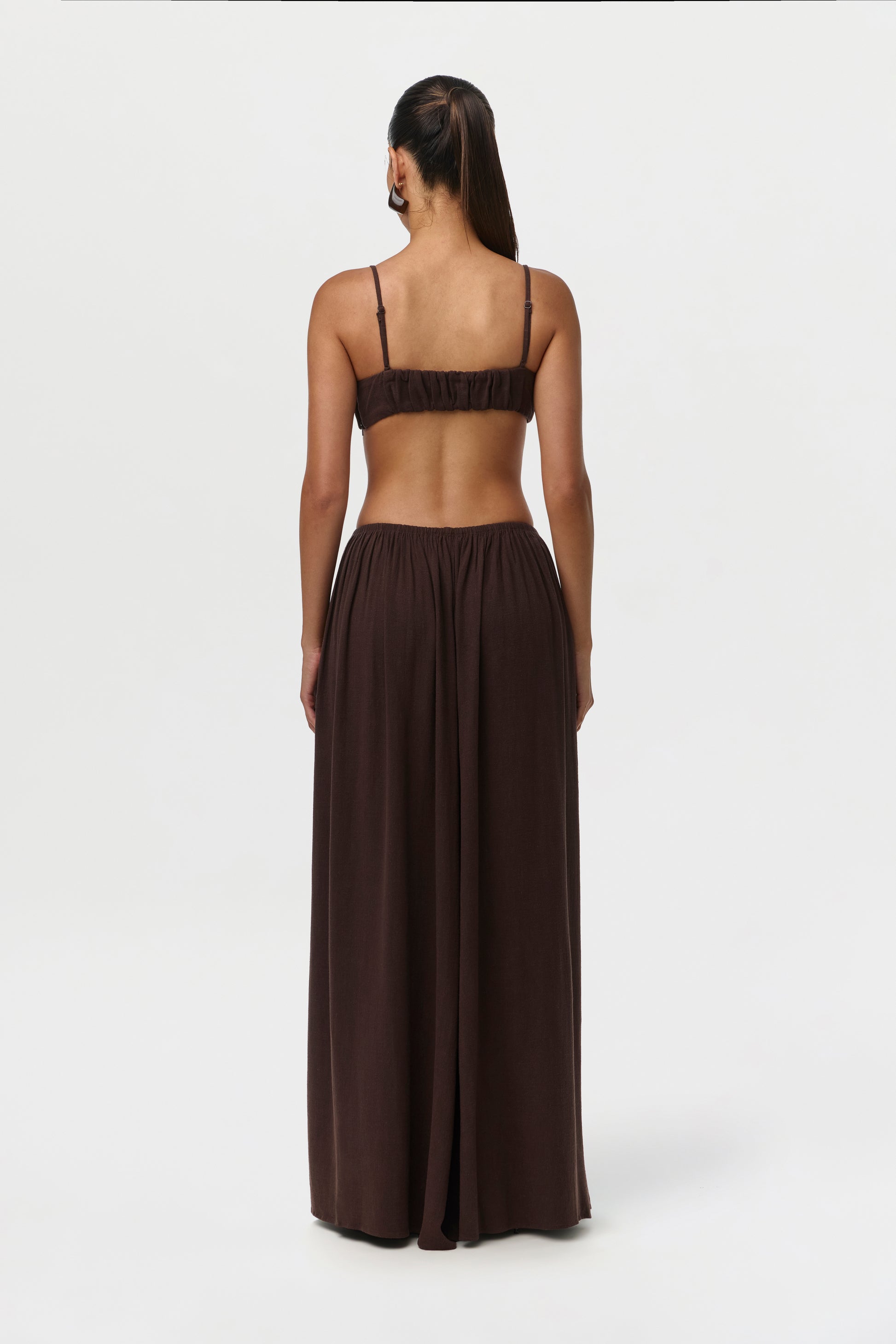 Dark Chocolate Linen Pleated Wide Leg Pants Petite