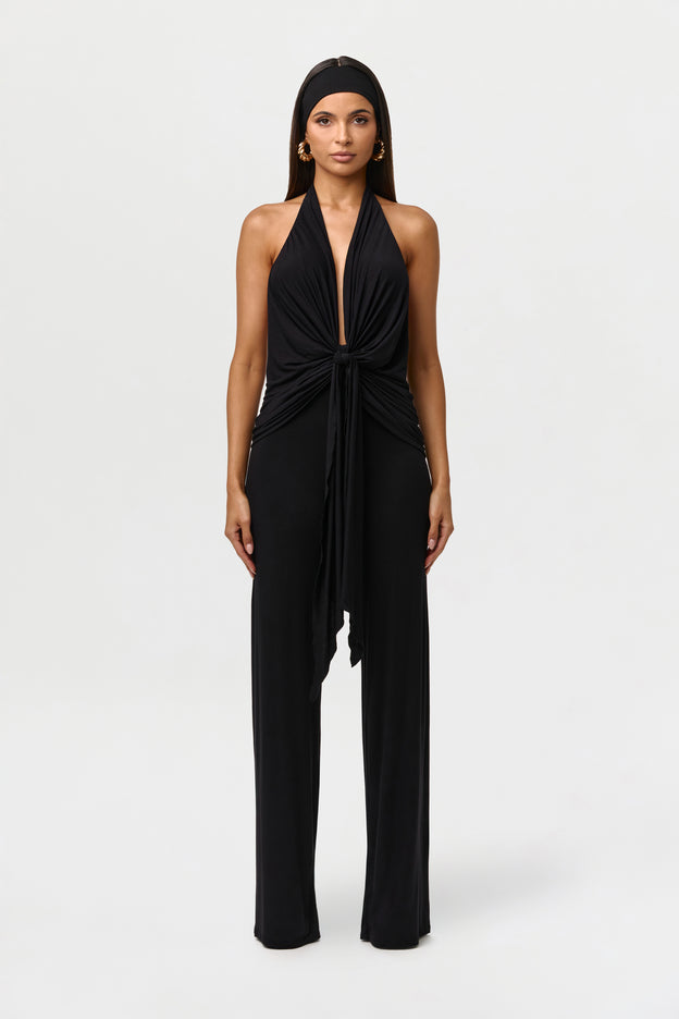 Modal Plunge Tie Halter Top