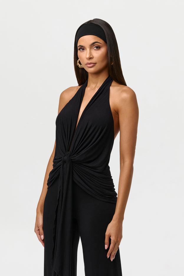 Modal Plunge Tie Halter Top