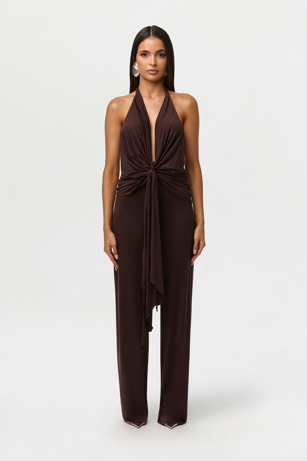 Modal Plunge Tie Halter Top