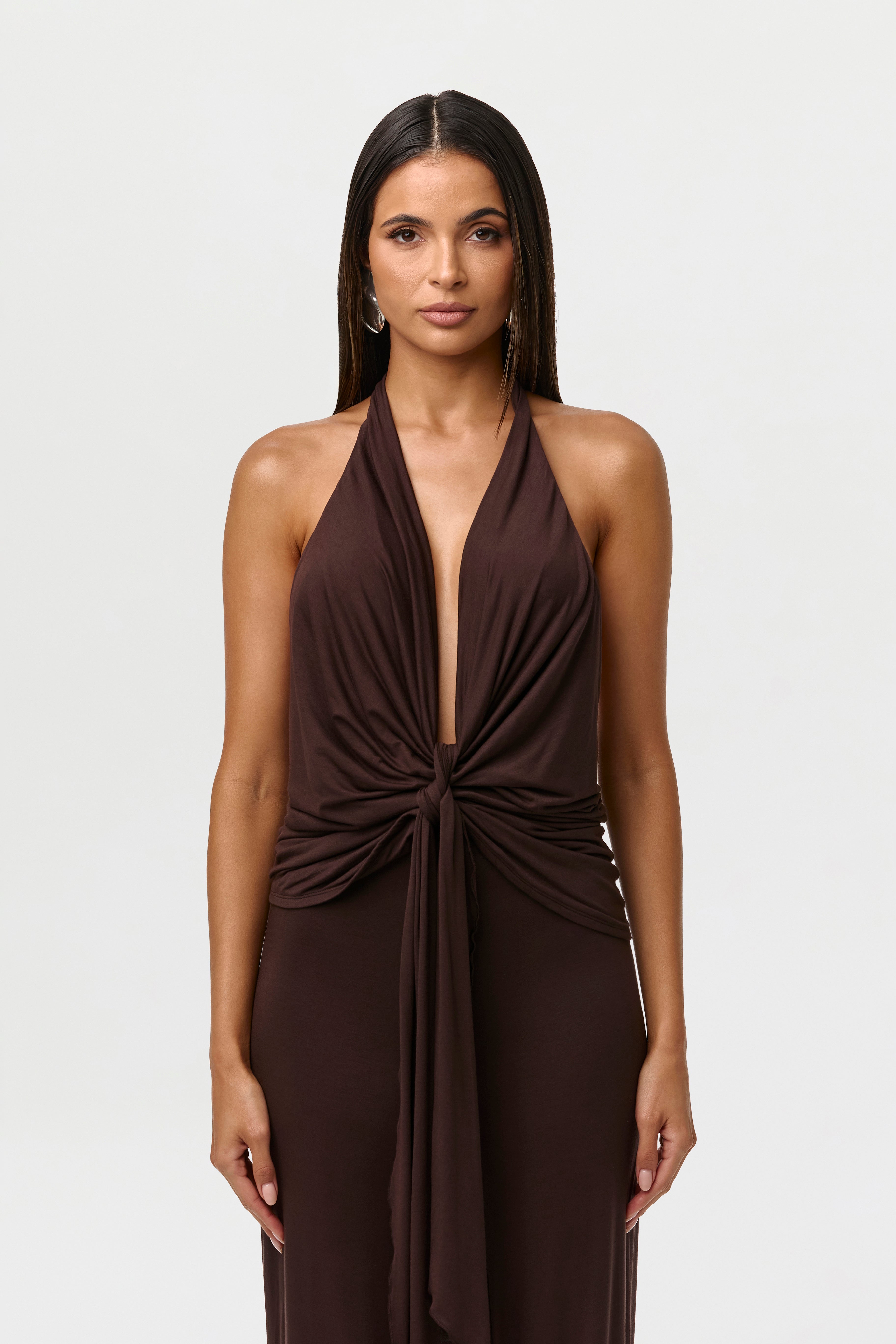 Modal Plunge Tie Halter Top