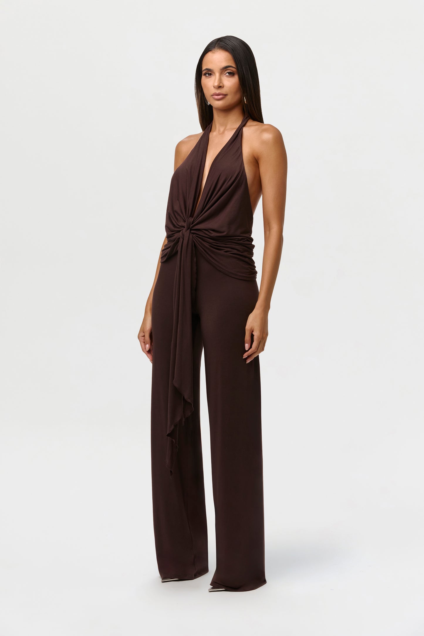 Modal Plunge Tie Halter Top