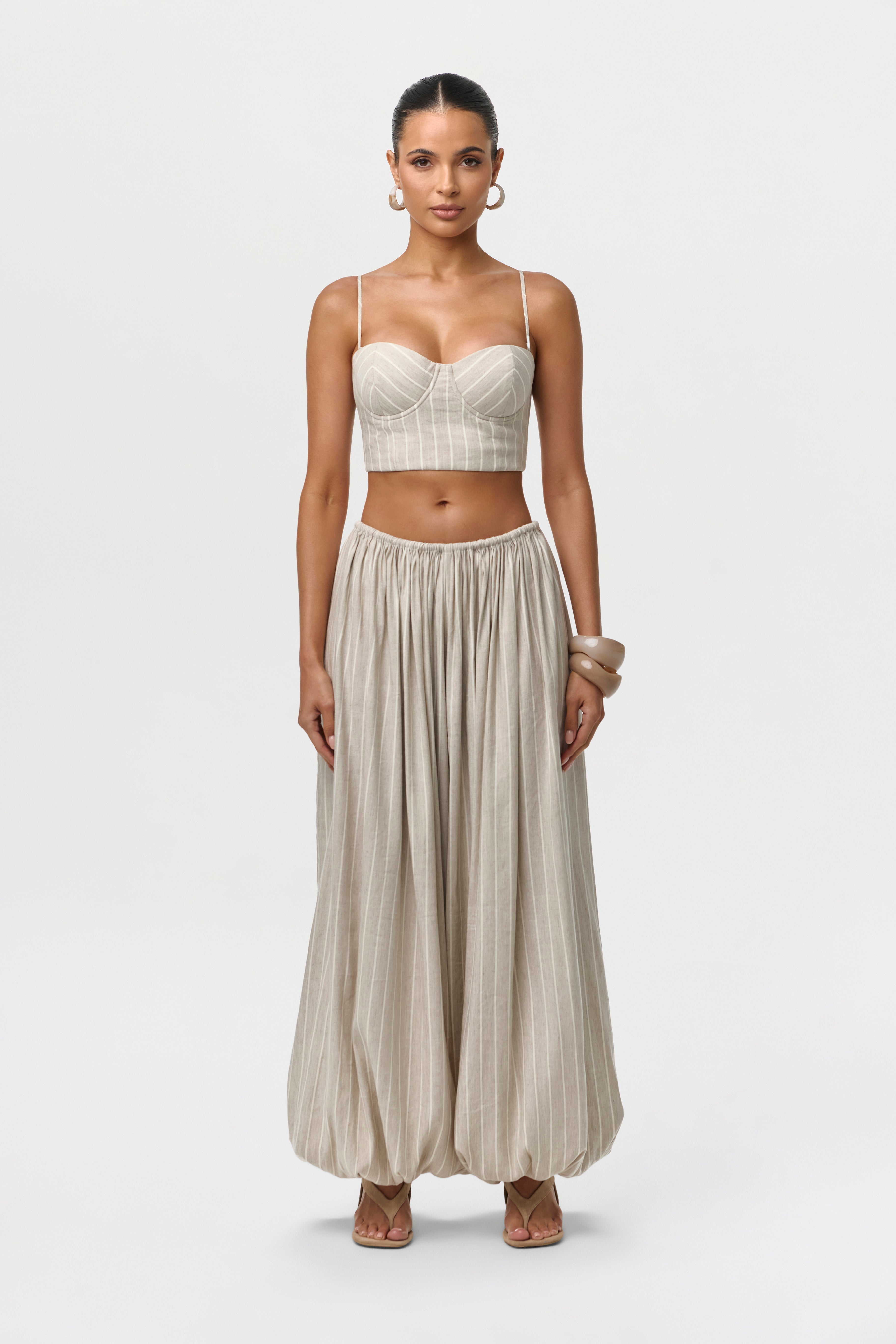 Linen Pinstripe Balloon Pants