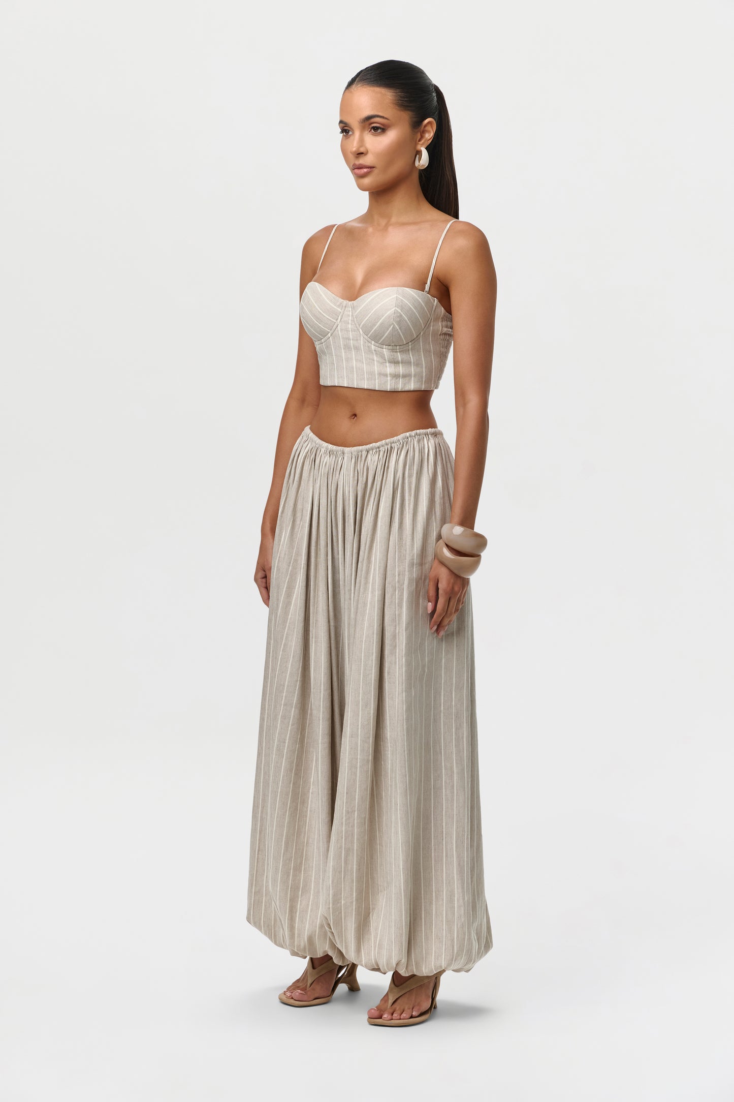 Linen Pinstripe Bustier Crop Top