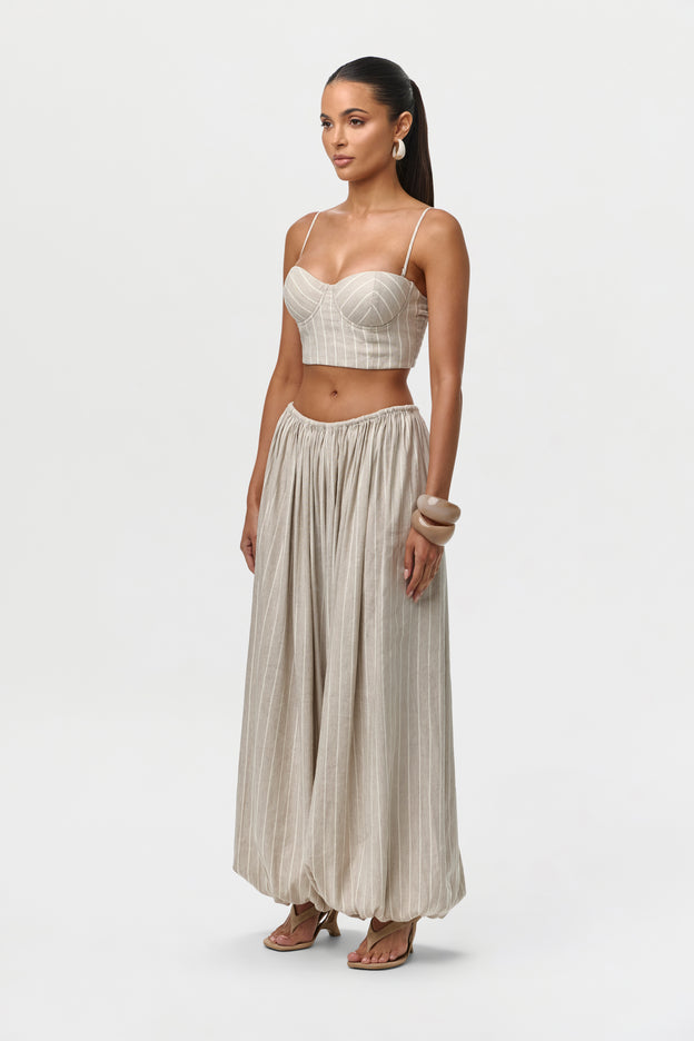 Linen Pinstripe Balloon Pants