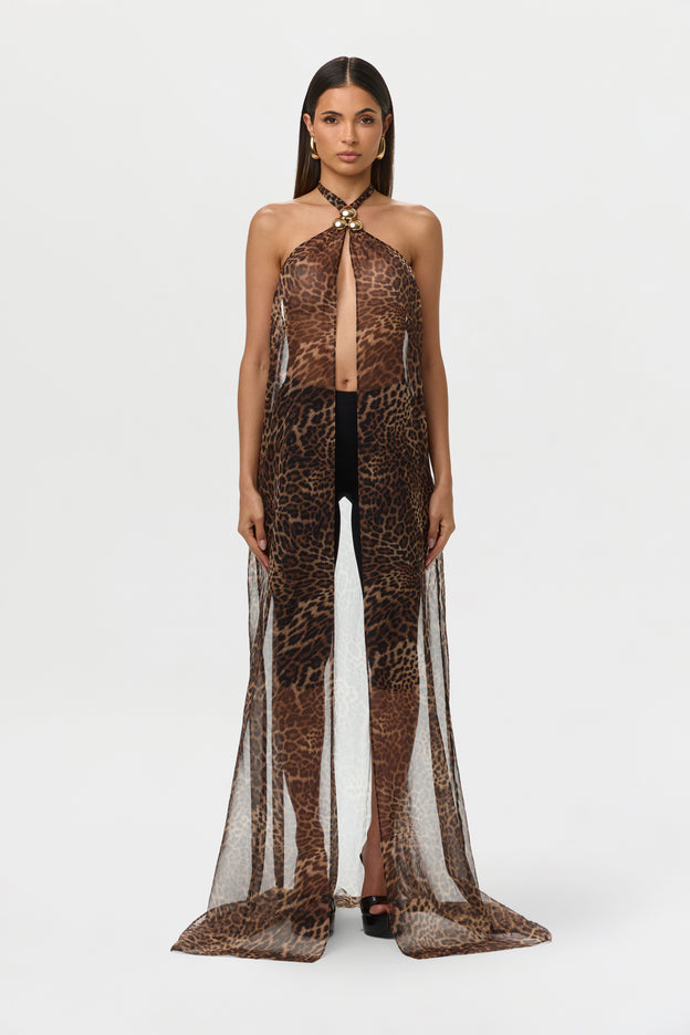 Chiffon Print Maxi Halter Top