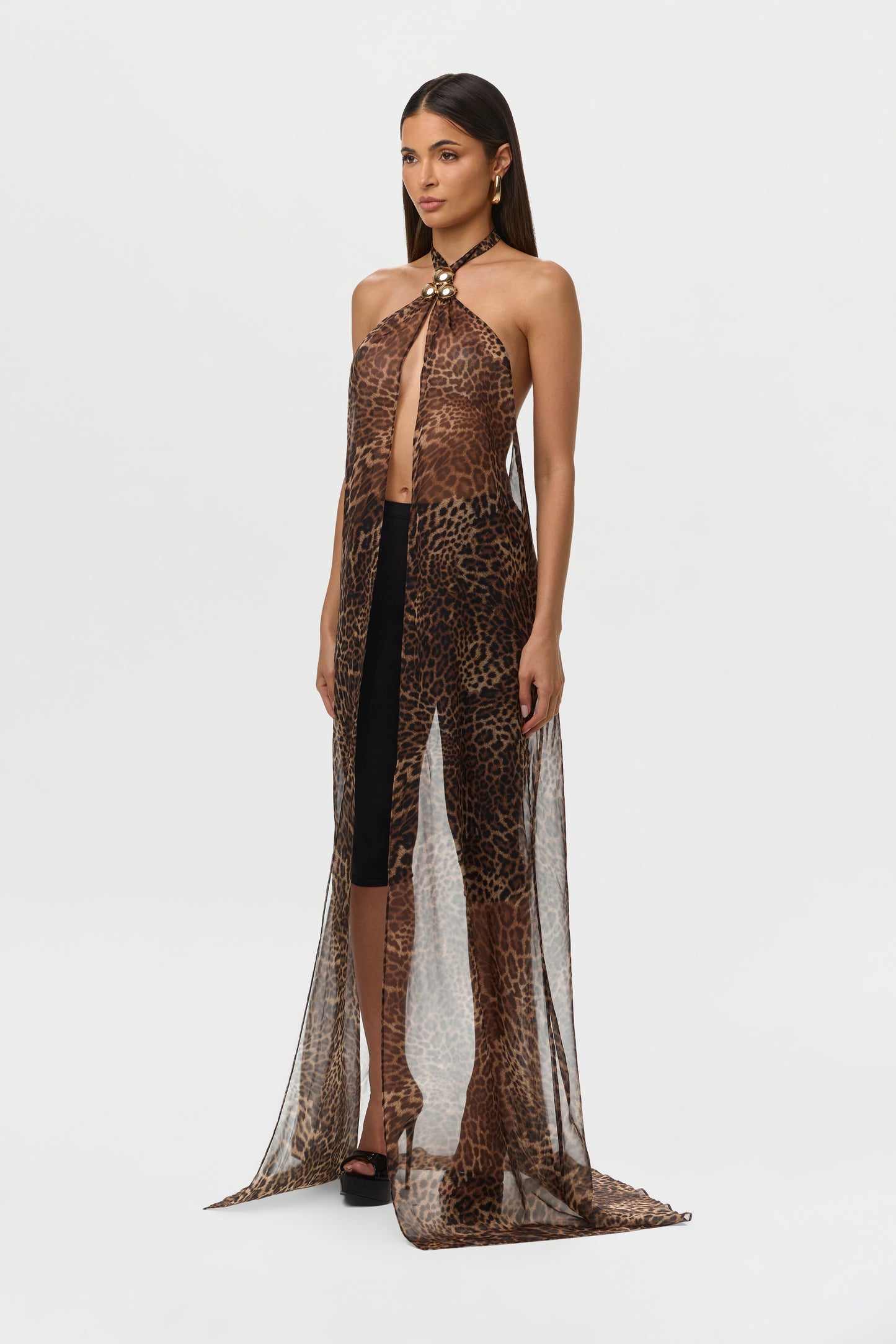 Spotted Leopard Chiffon Print Maxi Halter Top