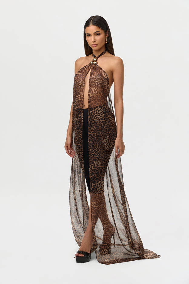 Chiffon Print Maxi Halter Top