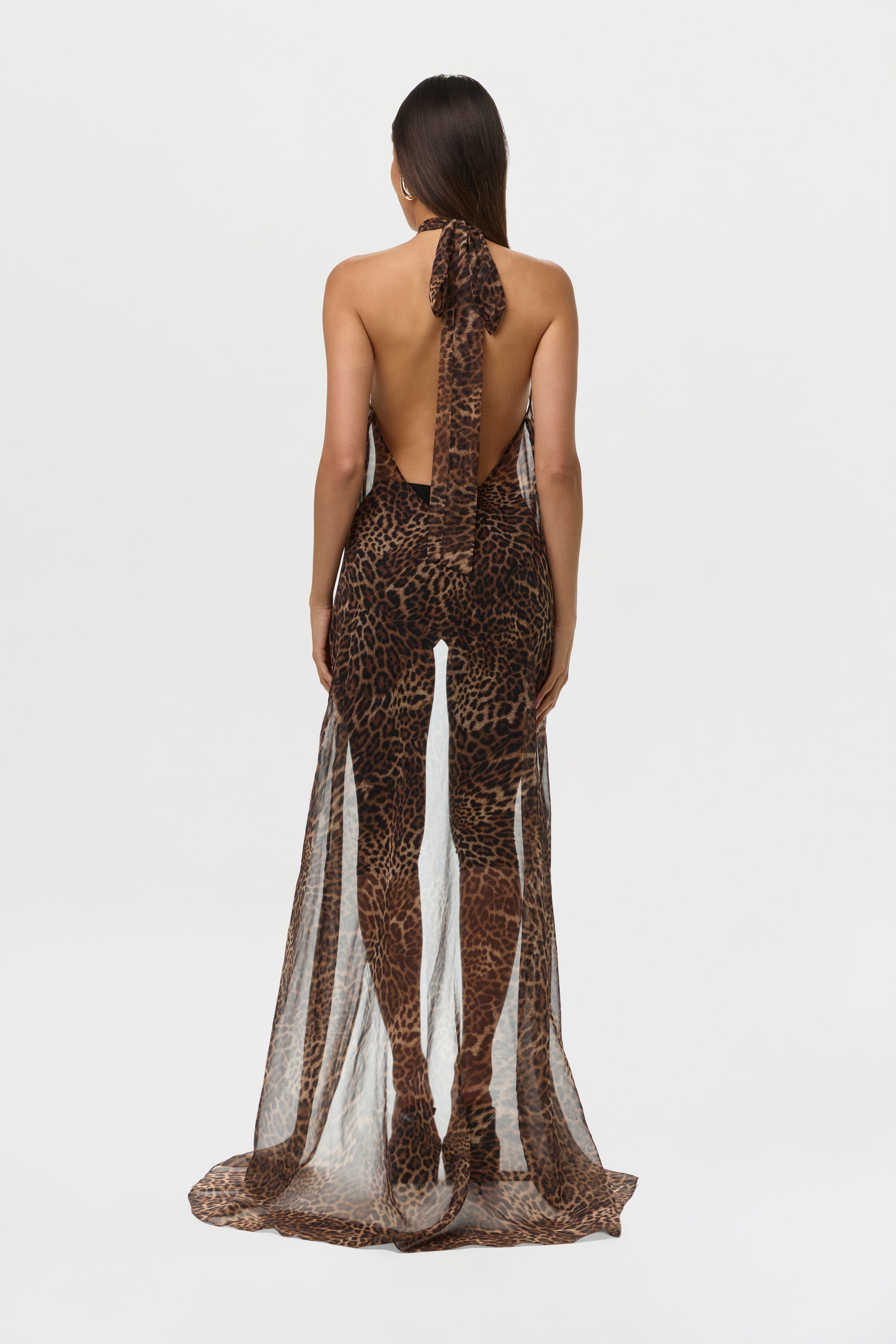 Spotted Leopard Chiffon Print Maxi Halter Top