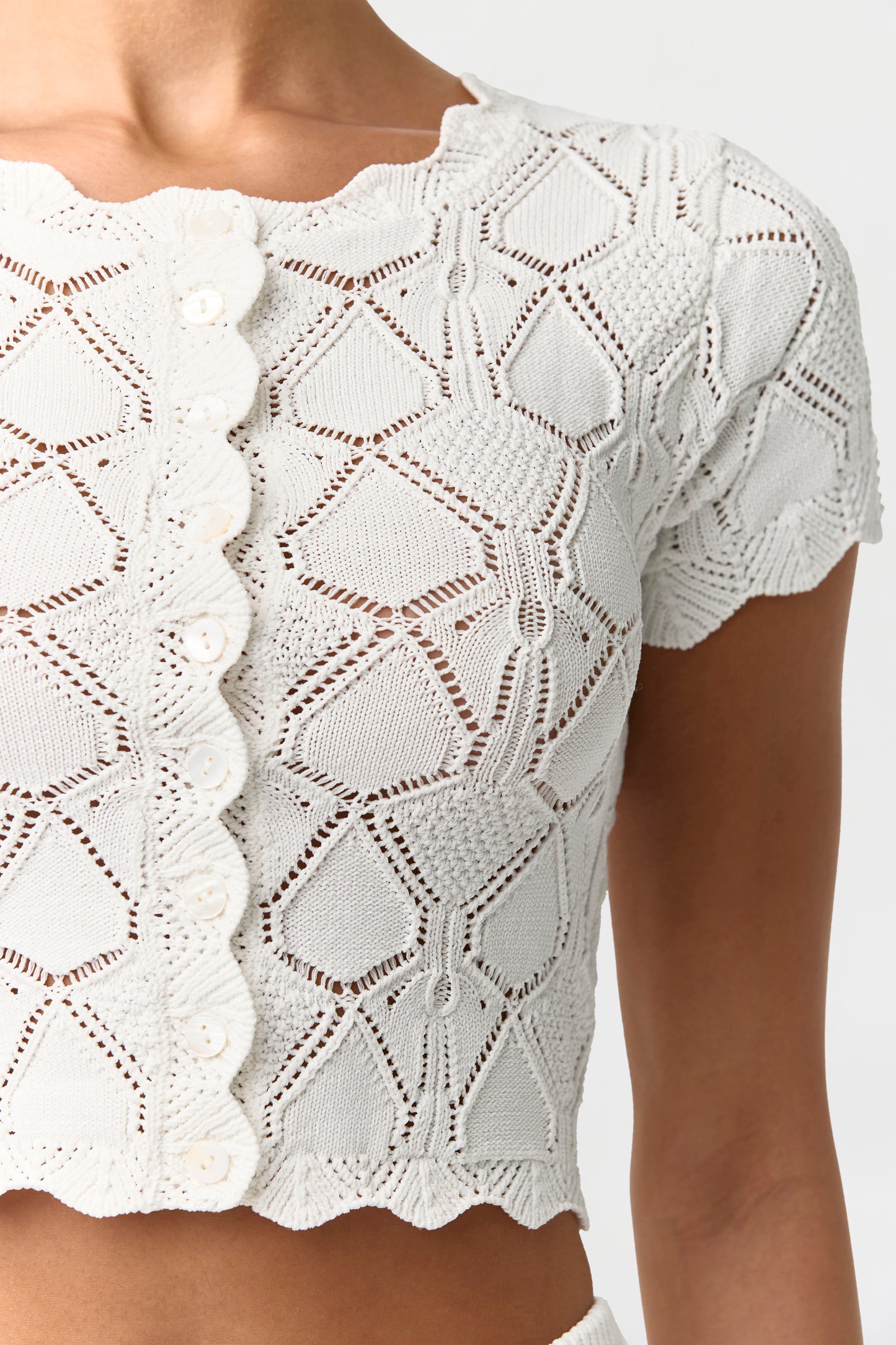 White Knit Pointelle Cardigan Top
