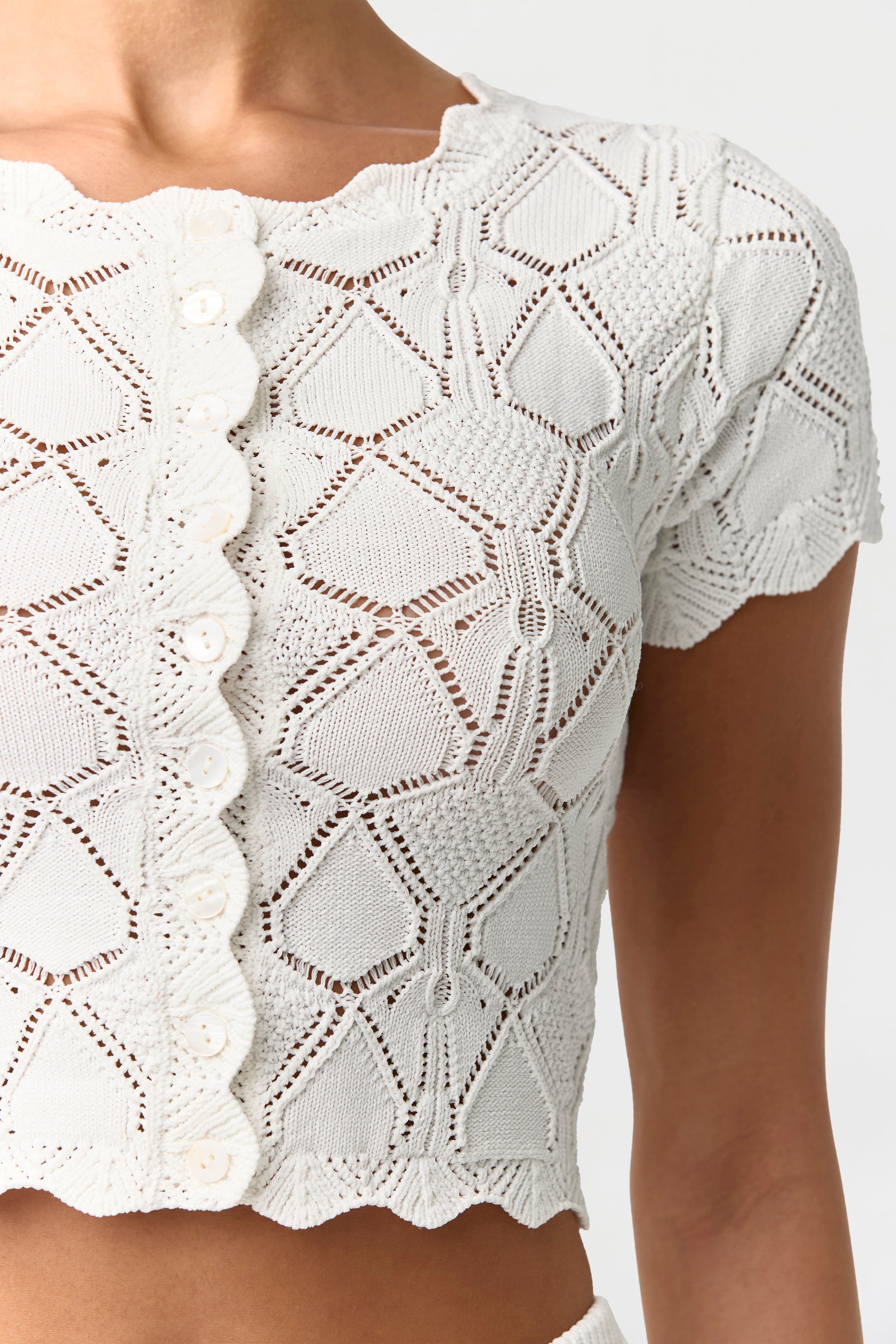 White Knit Pointelle Cardigan Top