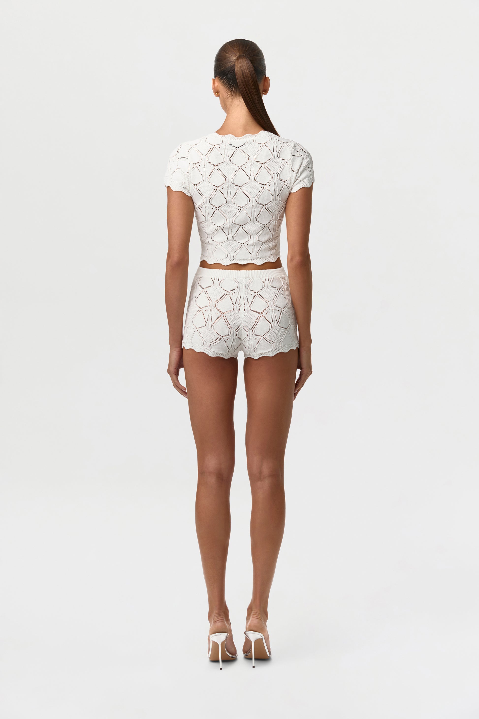 White Knit Pointelle Shorts
