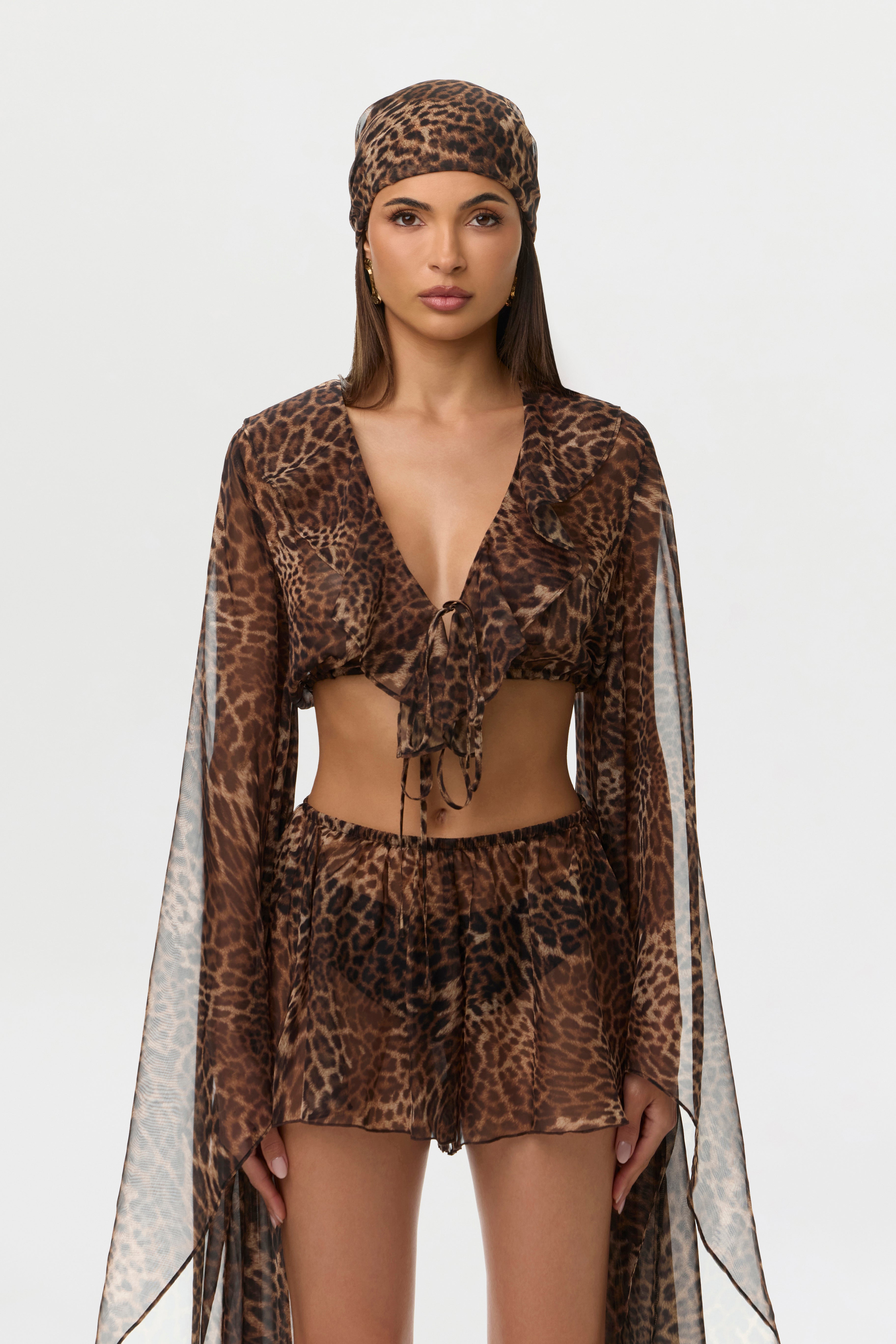 Chiffon Print Tie Crop Top