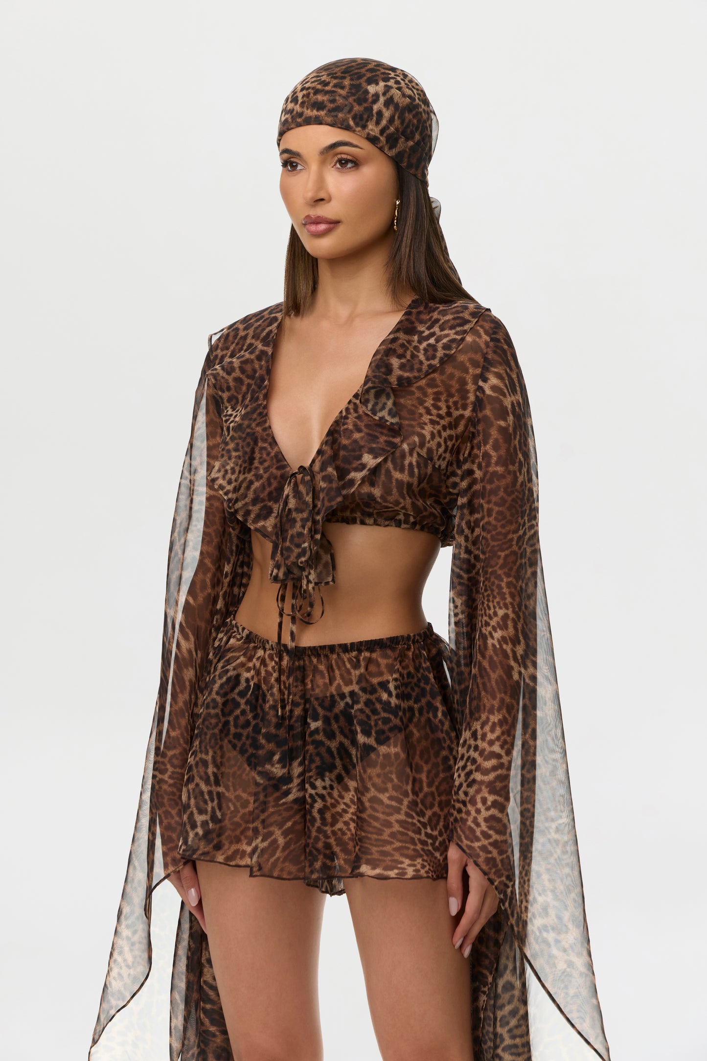 Spotted Leopard Chiffon Print Ruffle Crop Top