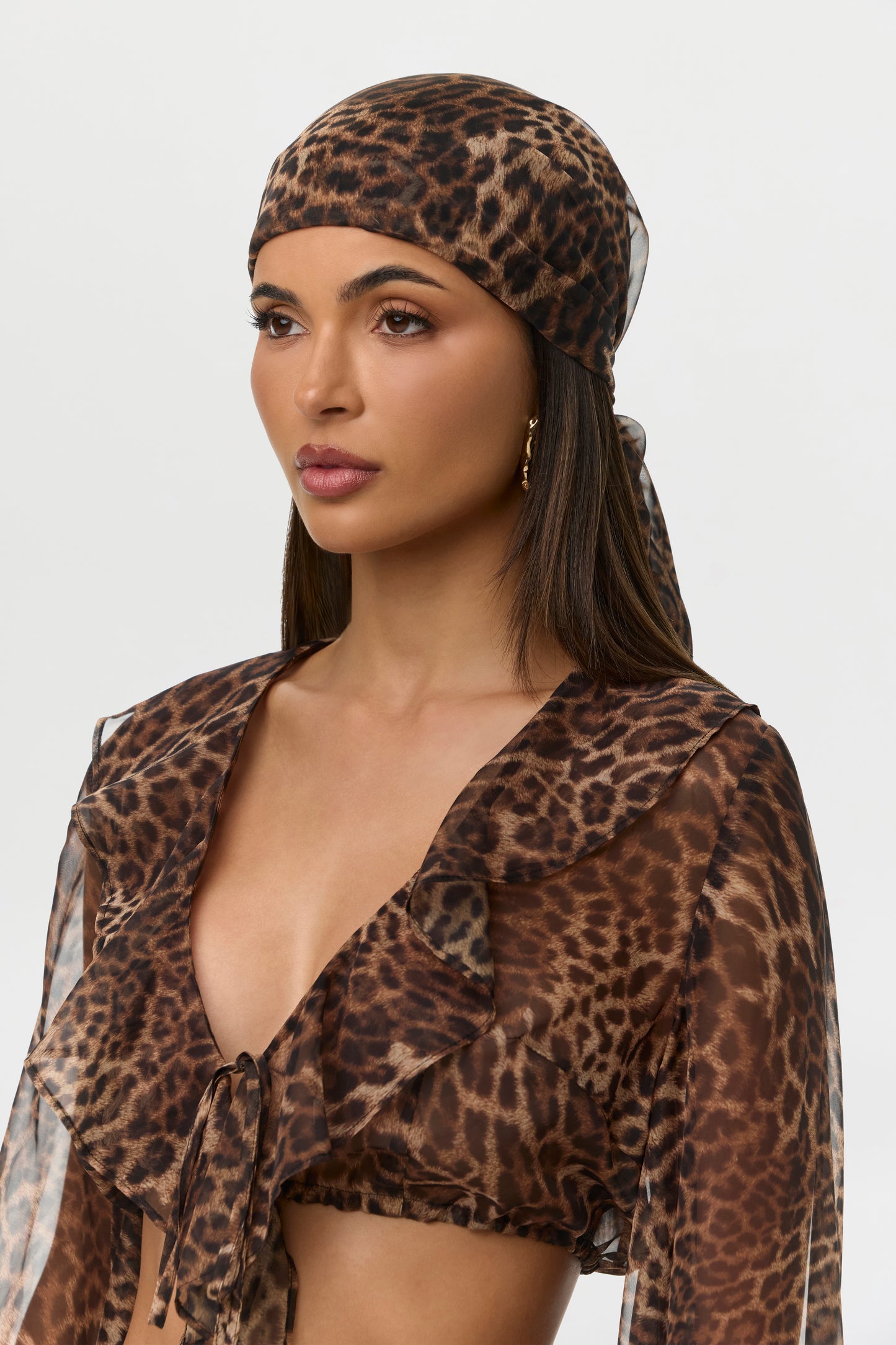 Spotted Leopard Chiffon Head Scarf
