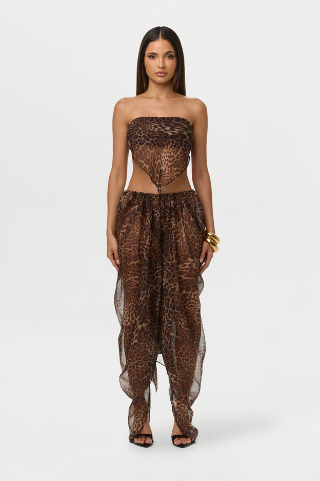 Chiffon Print Shirred Pants
