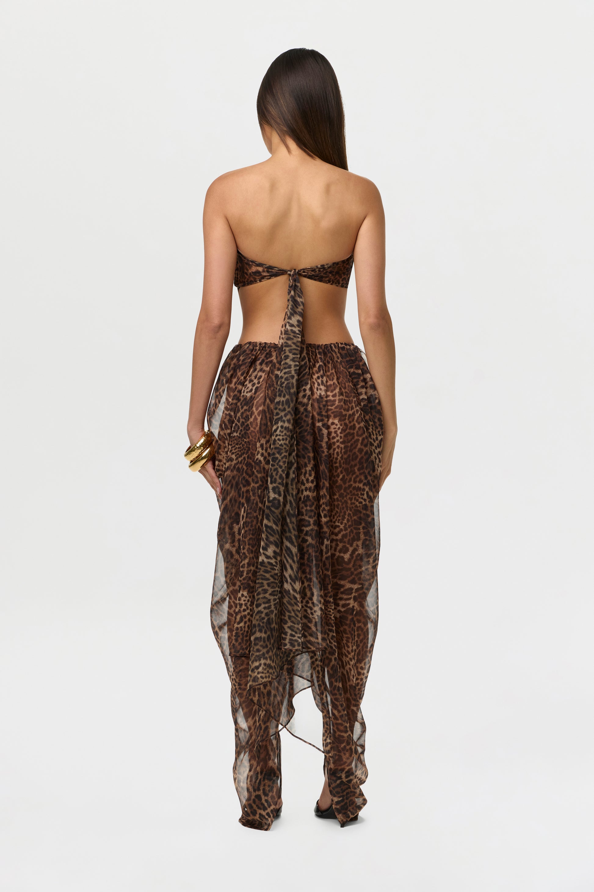 Chiffon Print Shirred Pants