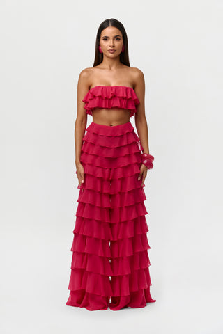 Chiffon Ruffle Wide Leg Pants