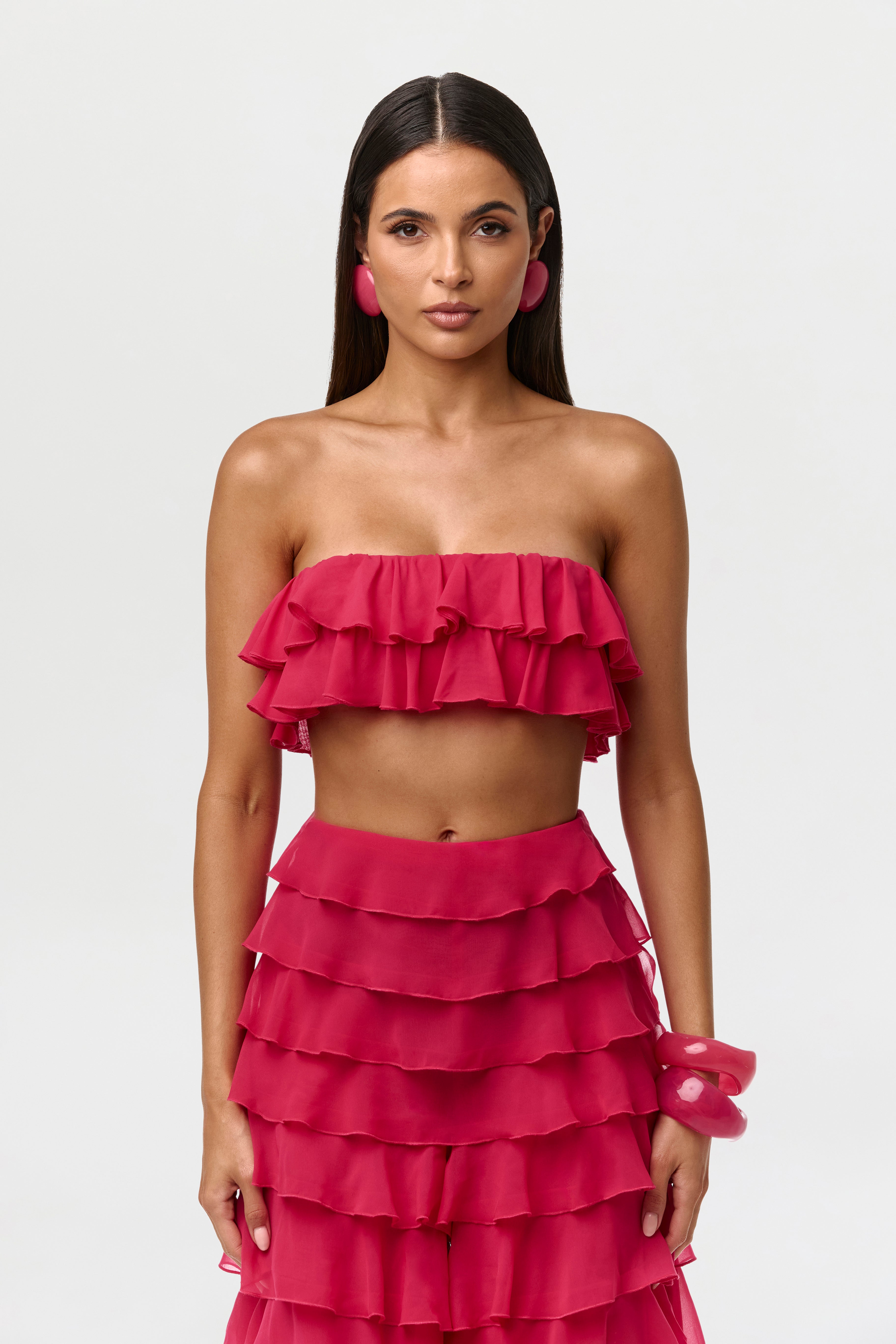 Chiffon Ruffle Bandeau Top