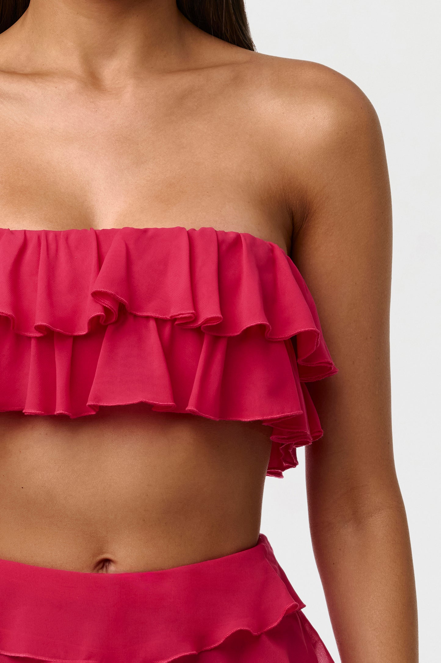 Hibiscus Chiffon Ruffle Bandeau Top