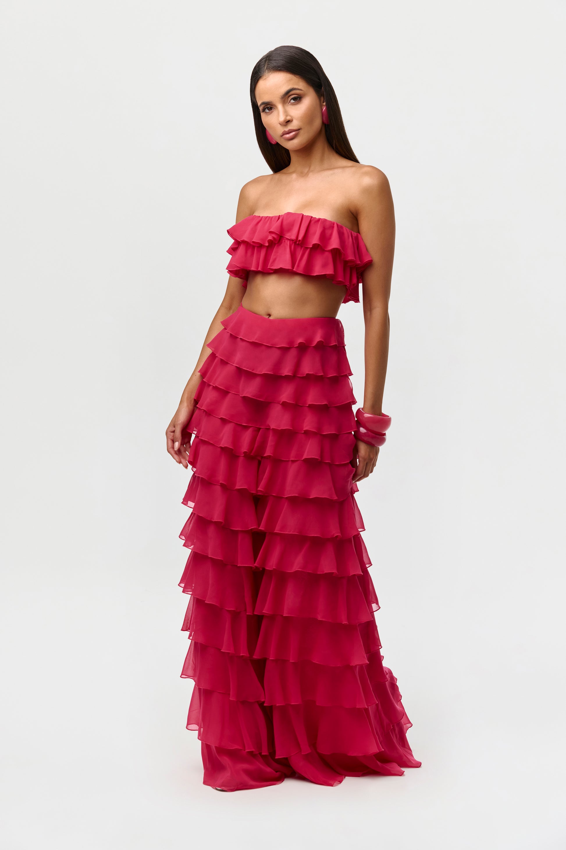 Hibiscus Chiffon Ruffle Bandeau Top