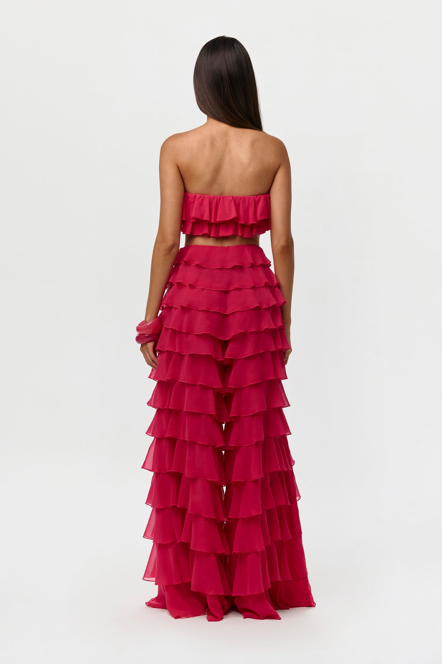 Hibiscus Chiffon Ruffle Bandeau Top