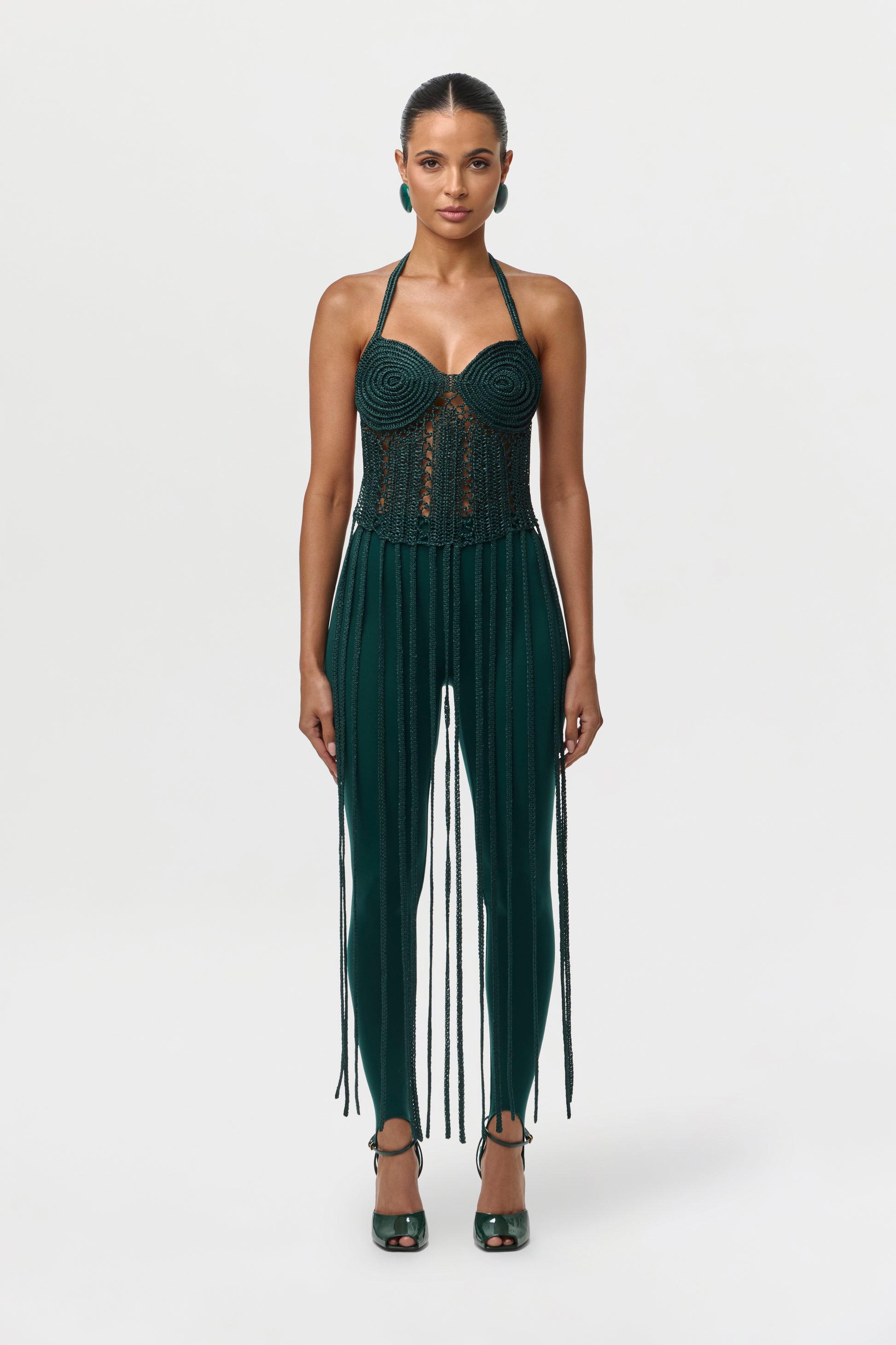 Naked Wardrobe Women's Fringe Halter Top - Green