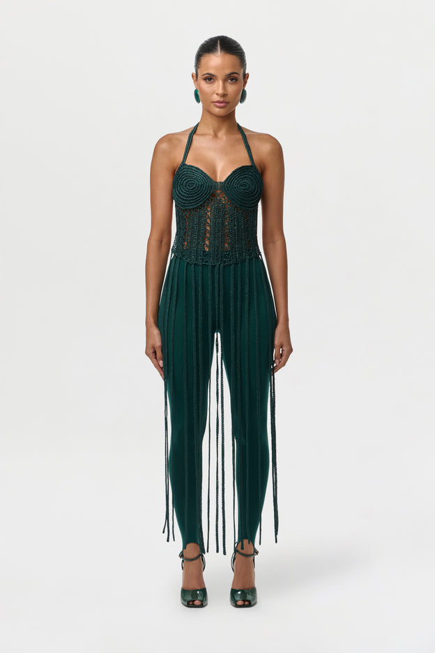 Knit Halter Fringe Crop Top