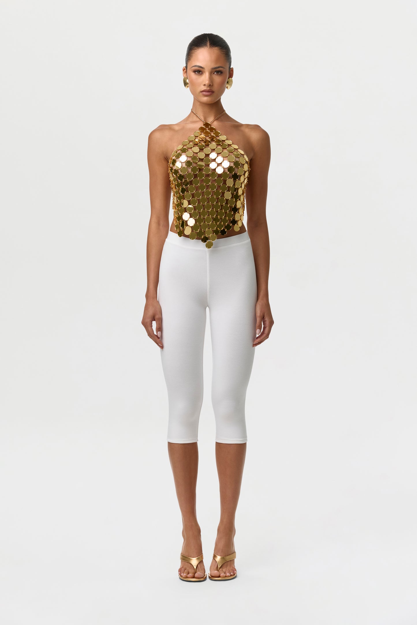 High Polish Gold Chain Link Sequin Halter Top