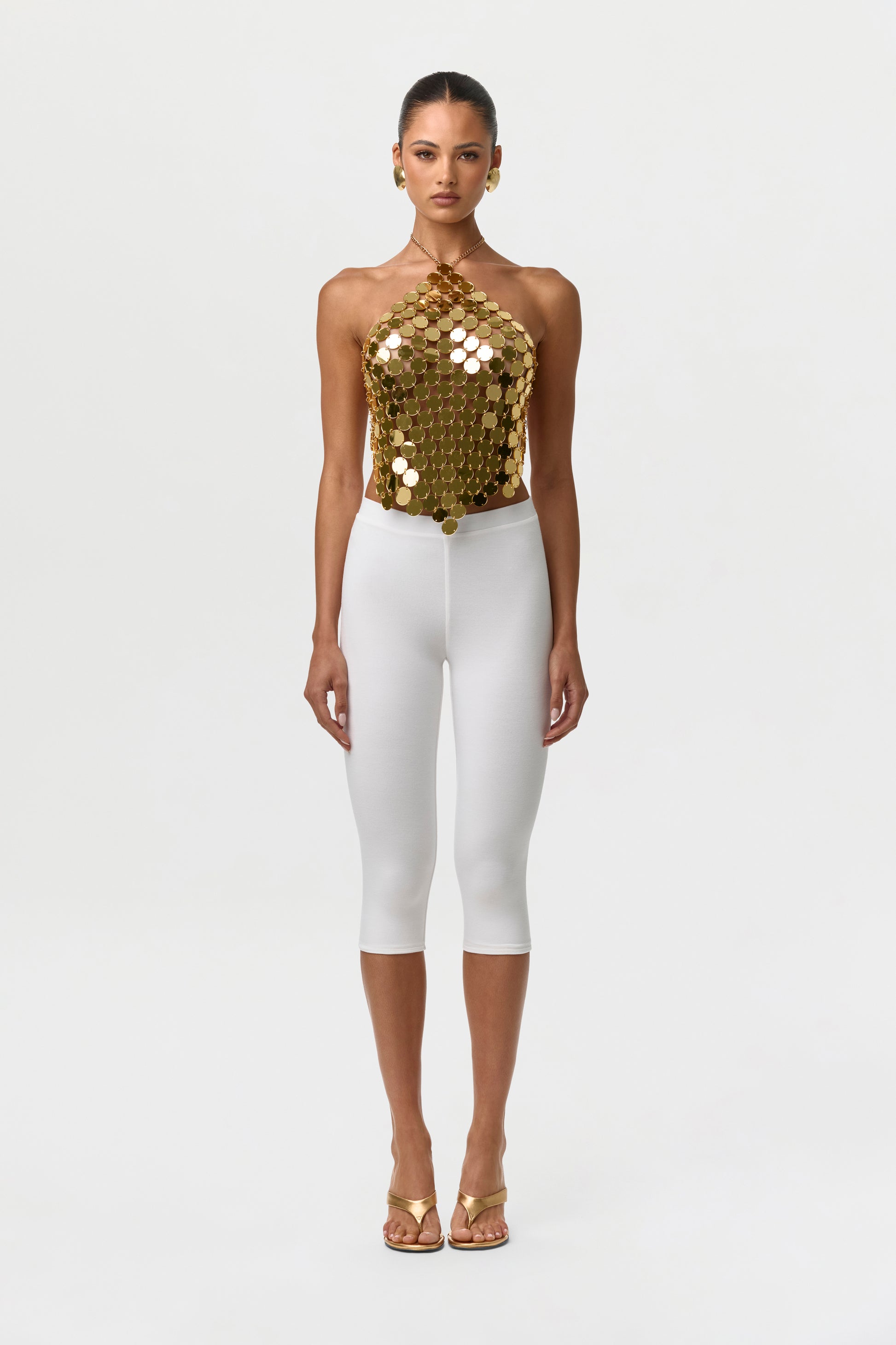 High Polish Gold Chain Link Sequin Halter Top