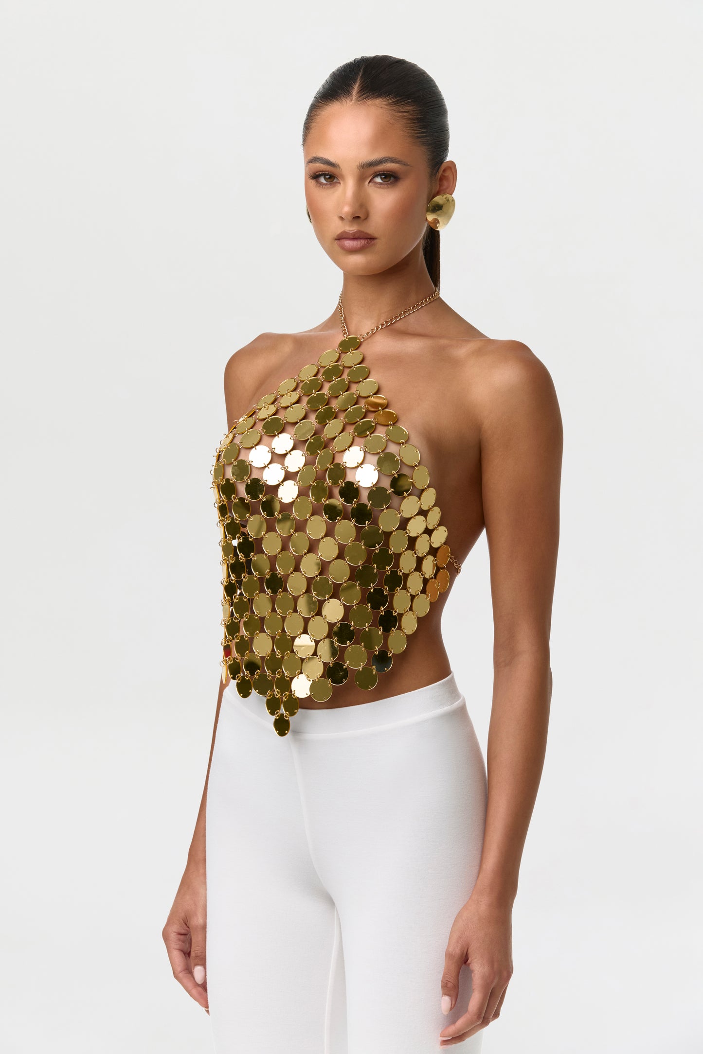 High Polish Gold Chain Link Sequin Halter Top