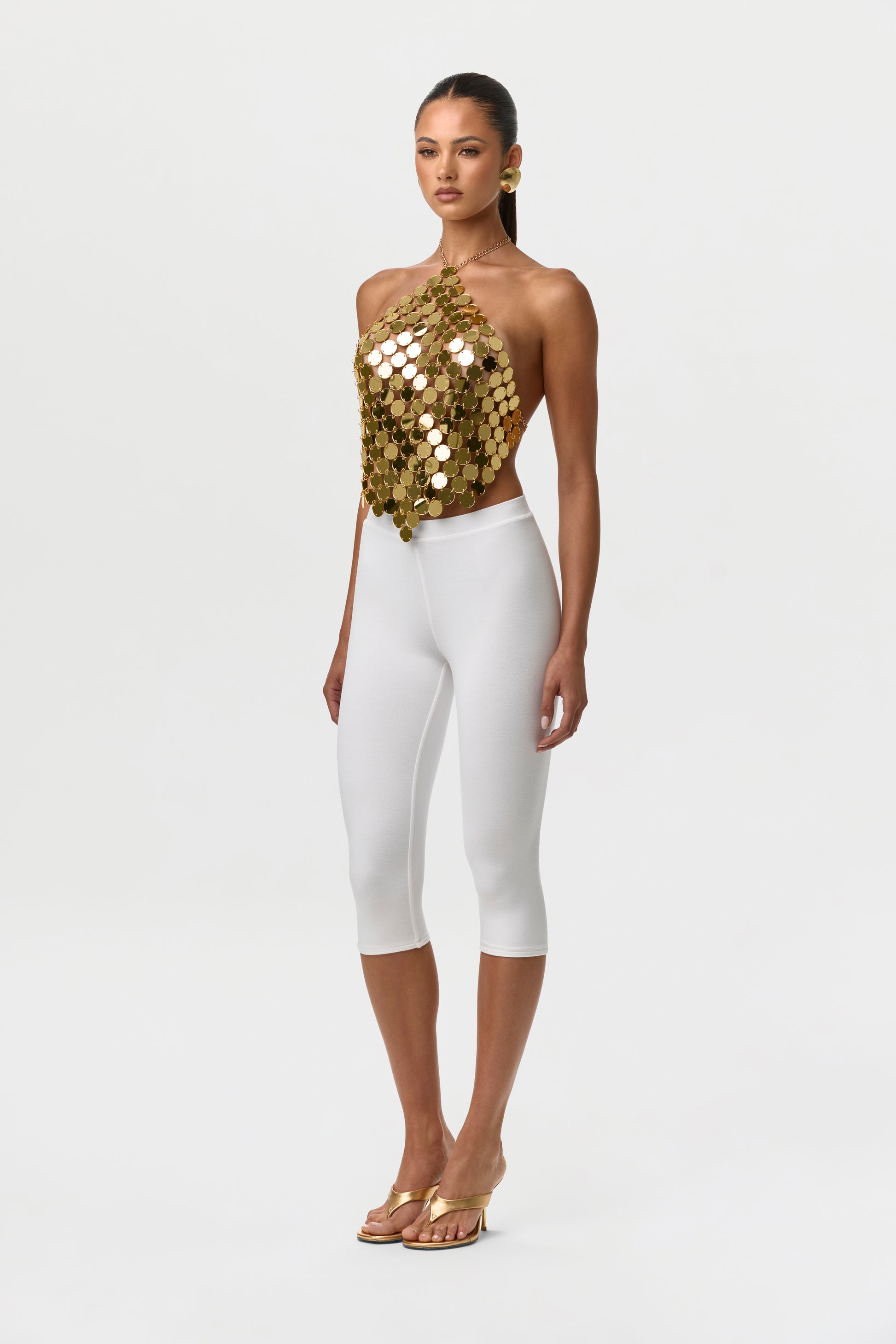 High Polish Gold Chain Link Sequin Halter Top