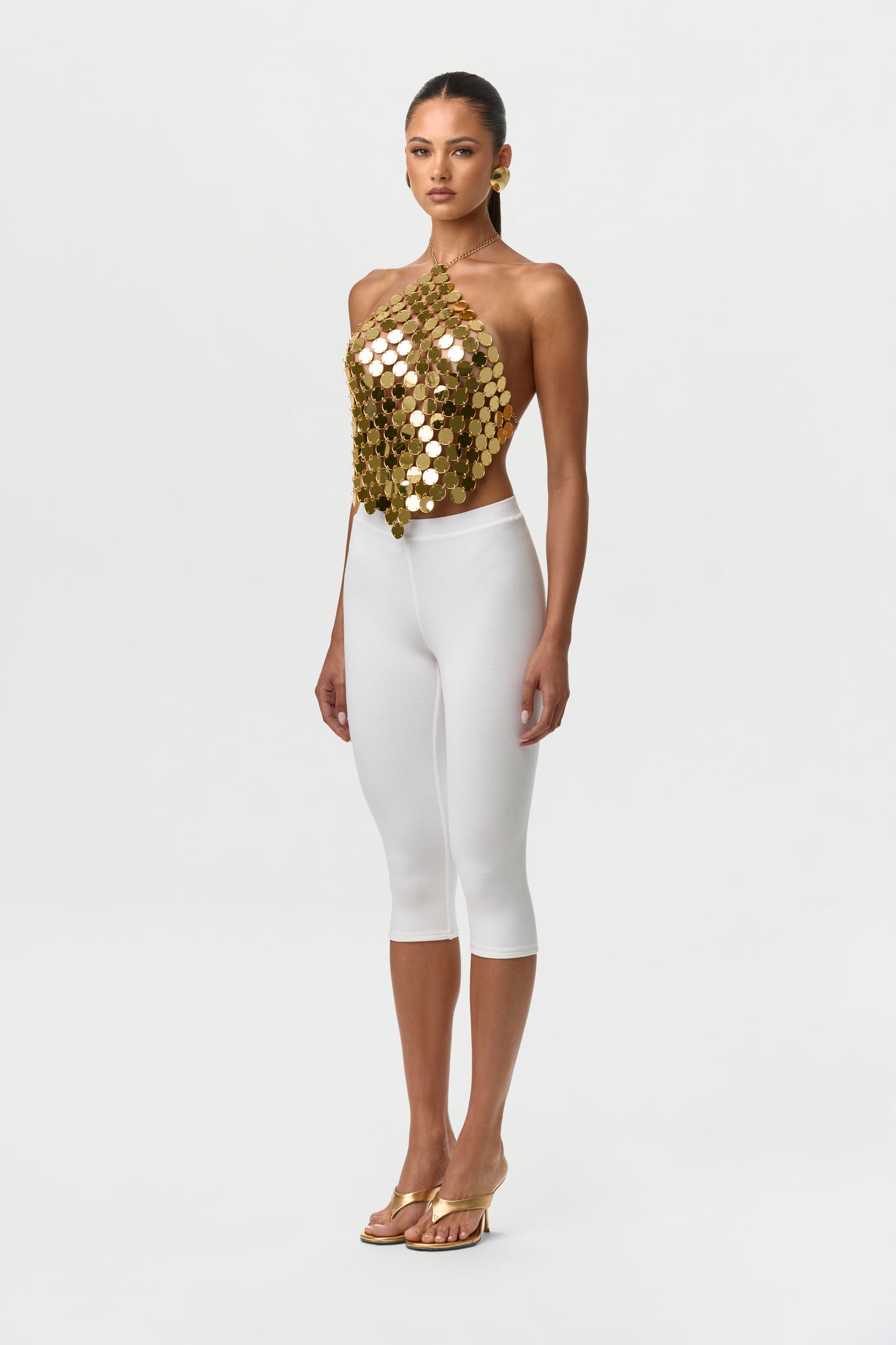 High Polish Gold Chain Link Sequin Halter Top