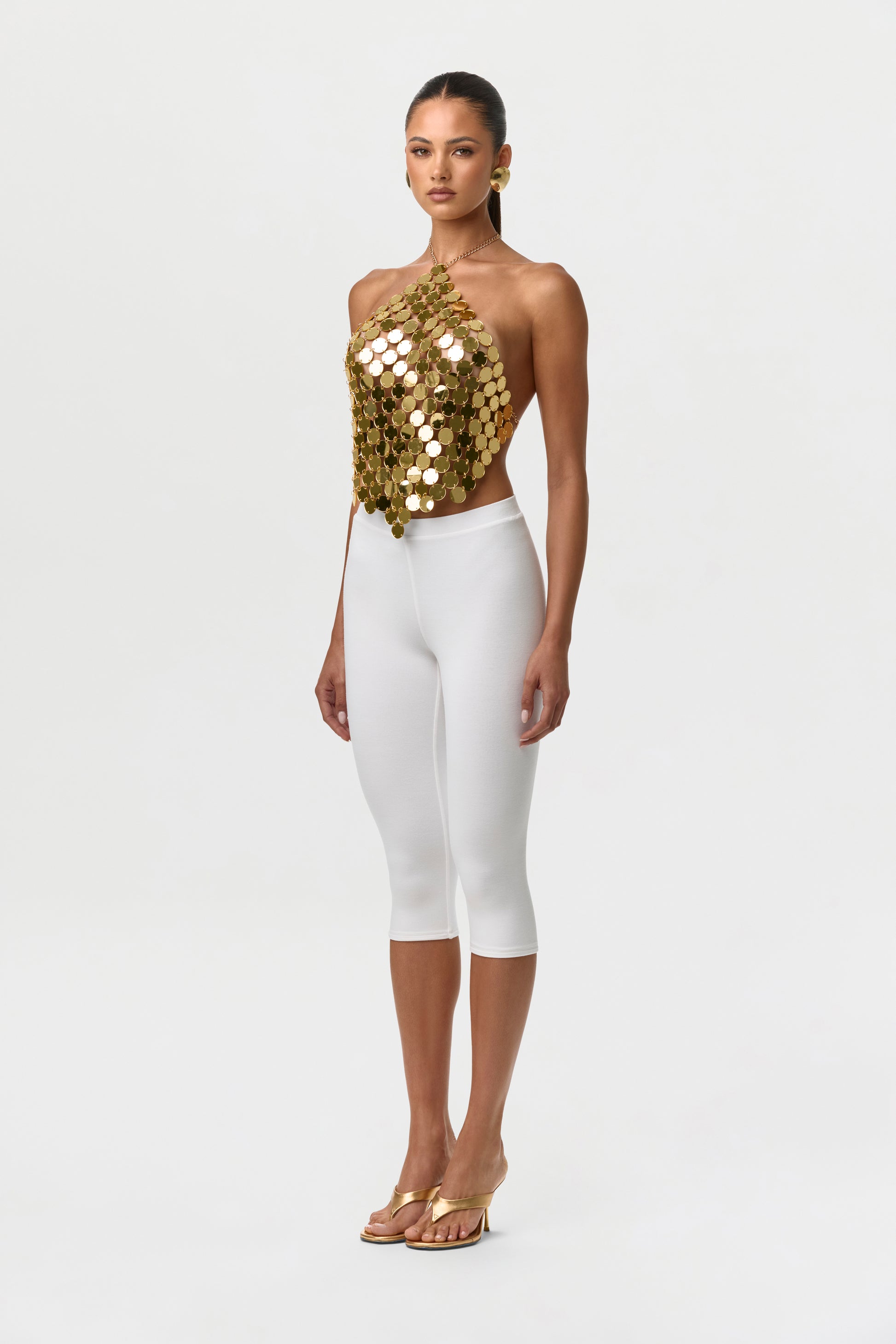 High Polish Gold Chain Link Sequin Halter Top