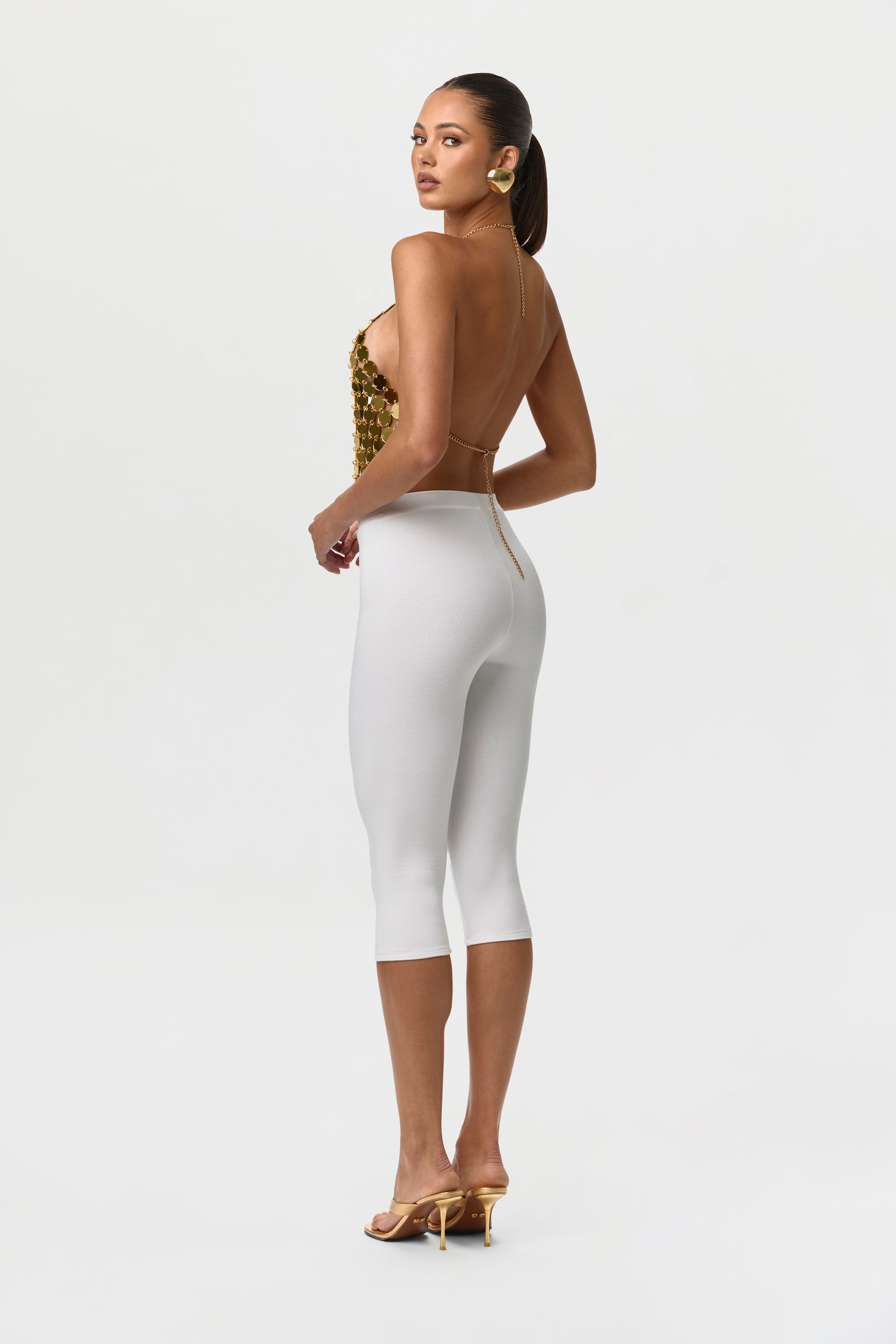 High Polish Gold Chain Link Sequin Halter Top