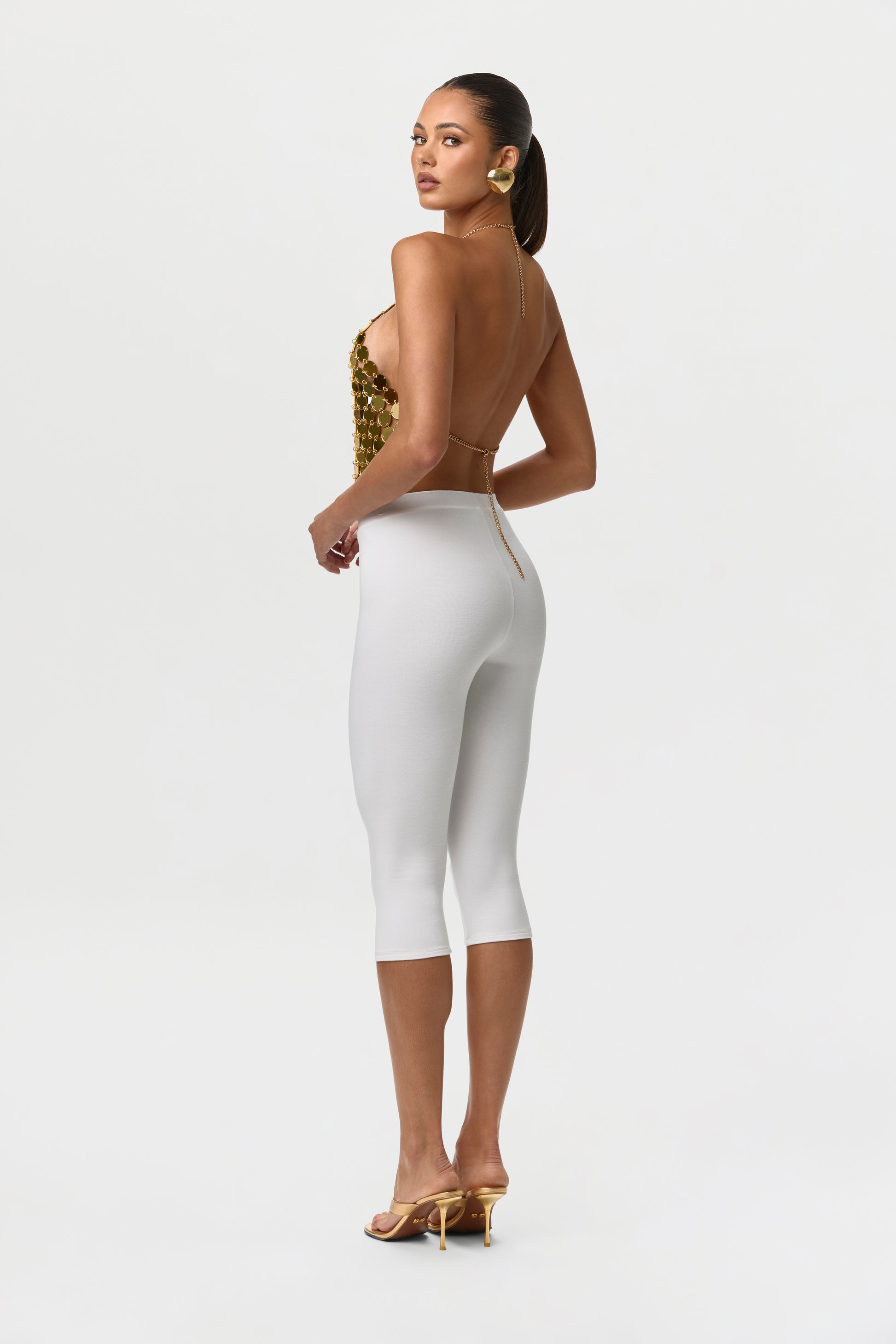 High Polish Gold Chain Link Sequin Halter Top