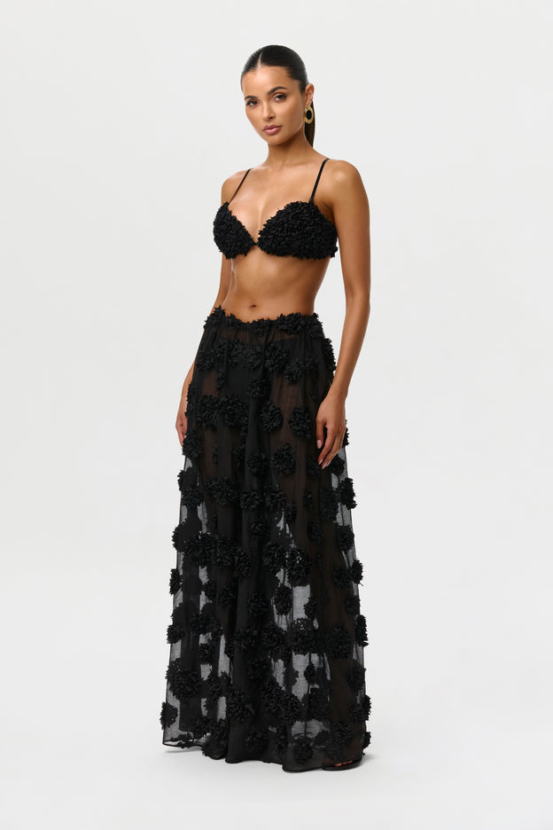 Floral Appliqué Wide Leg Pants