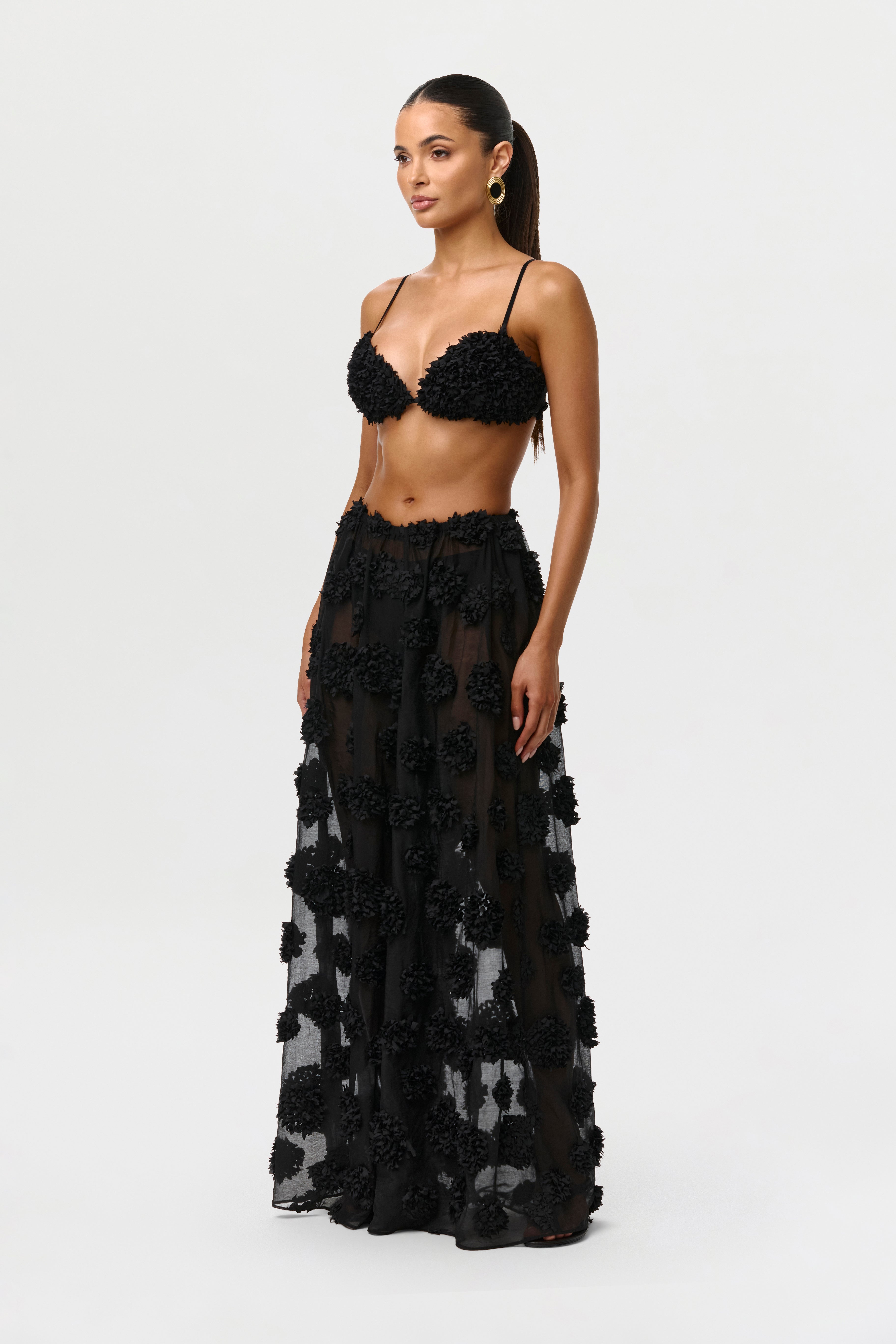 Floral Appliqué Wide Leg Pants
