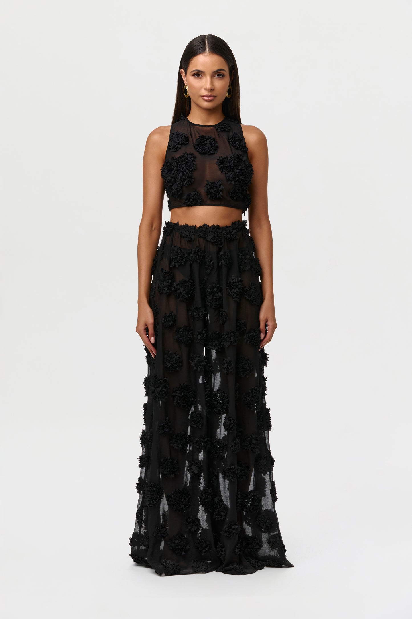 Black Floral Appliqué Lace Crop Top