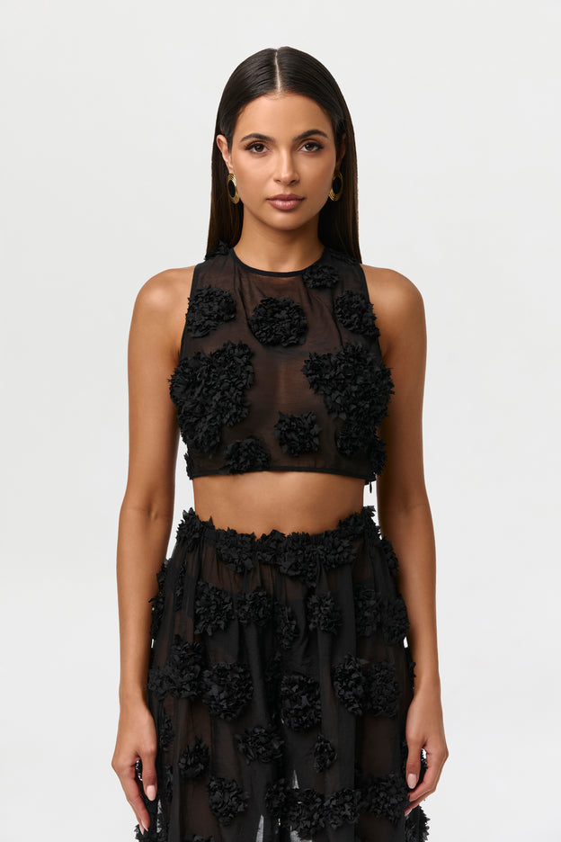 Floral Appliqué Lace Crop Top