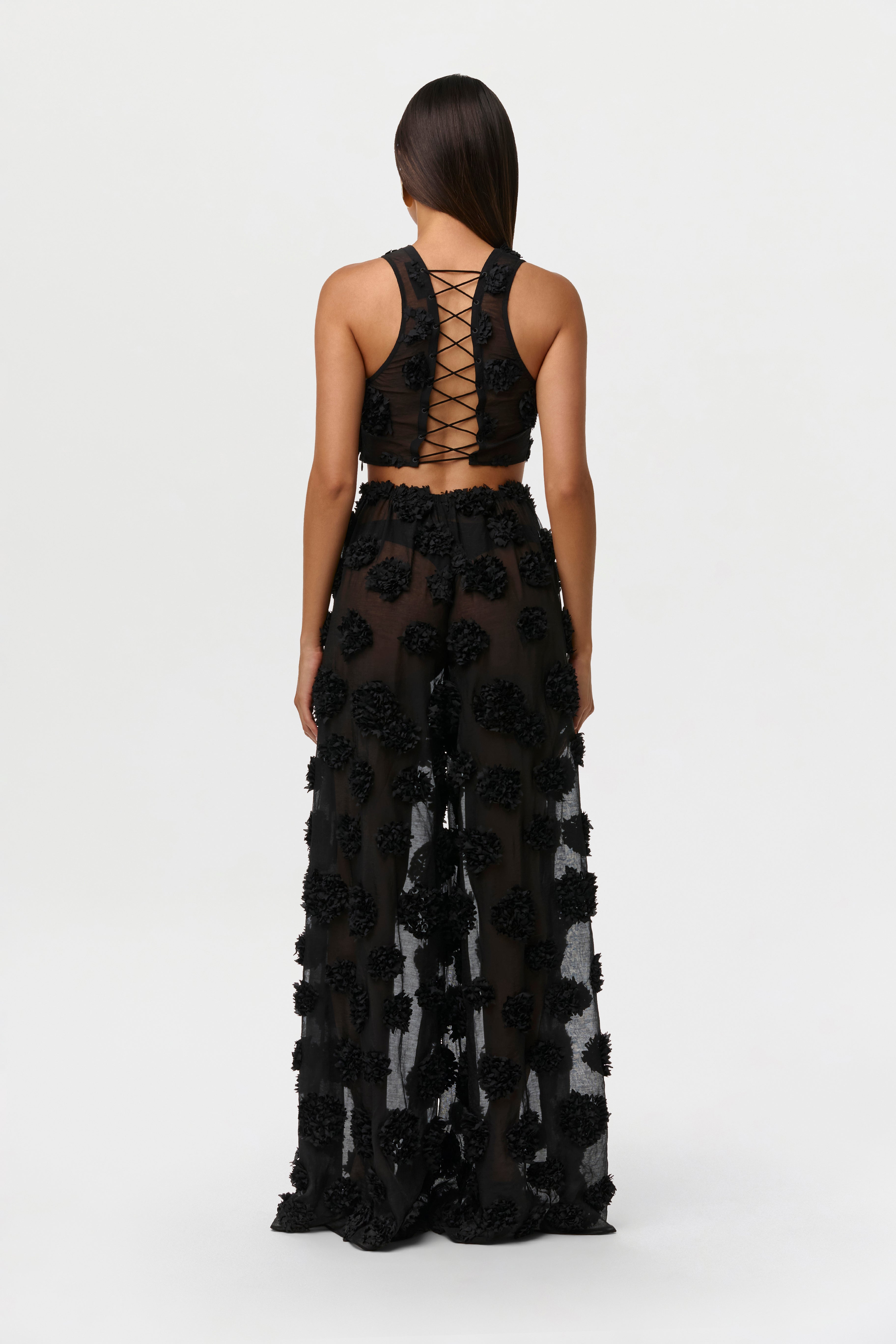 トップス Acka flower lace gather tops Floral Appliqué Lace Crop Top – Naked Wardrobe