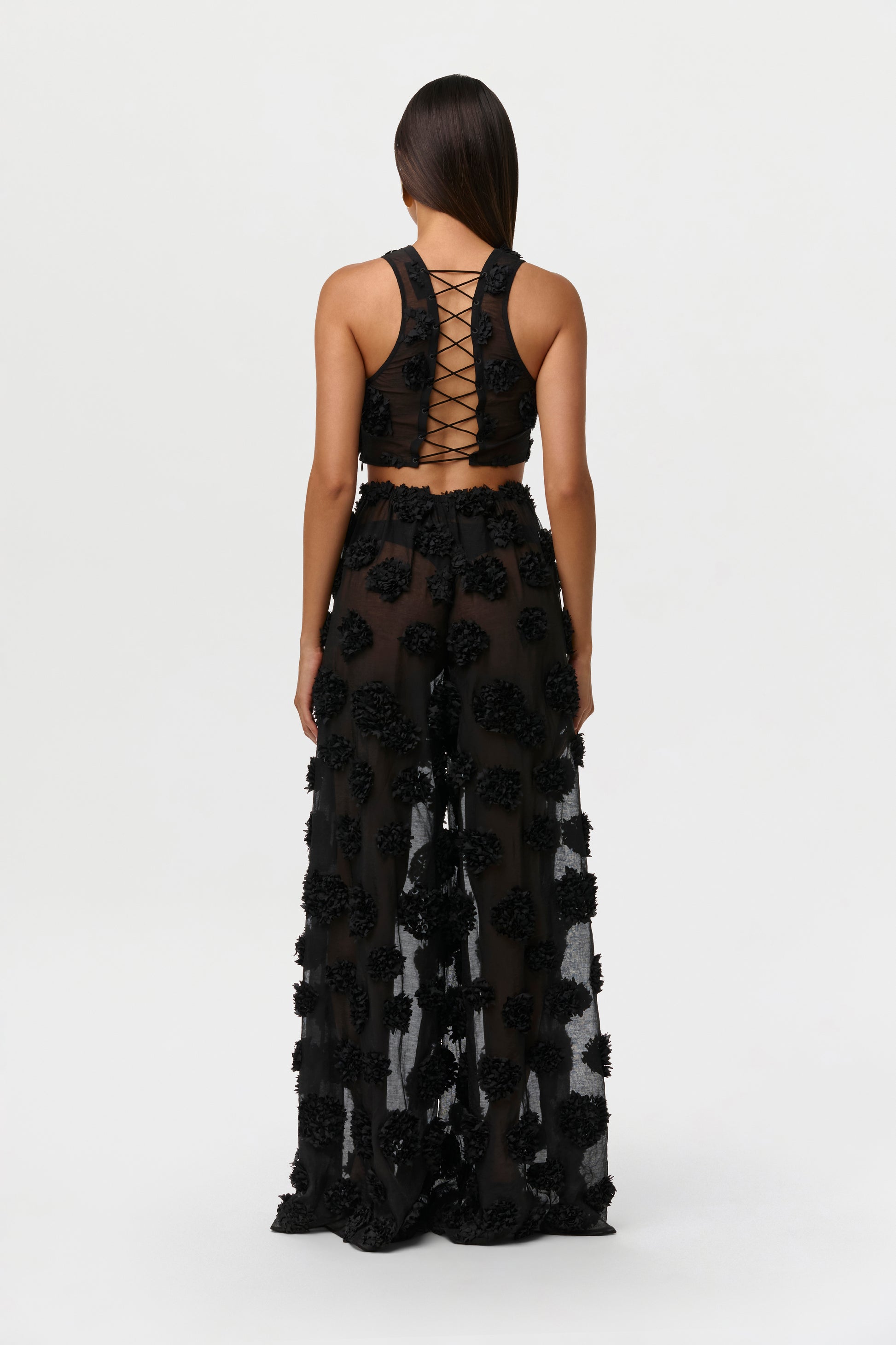 Black Floral Appliqué Lace Crop Top